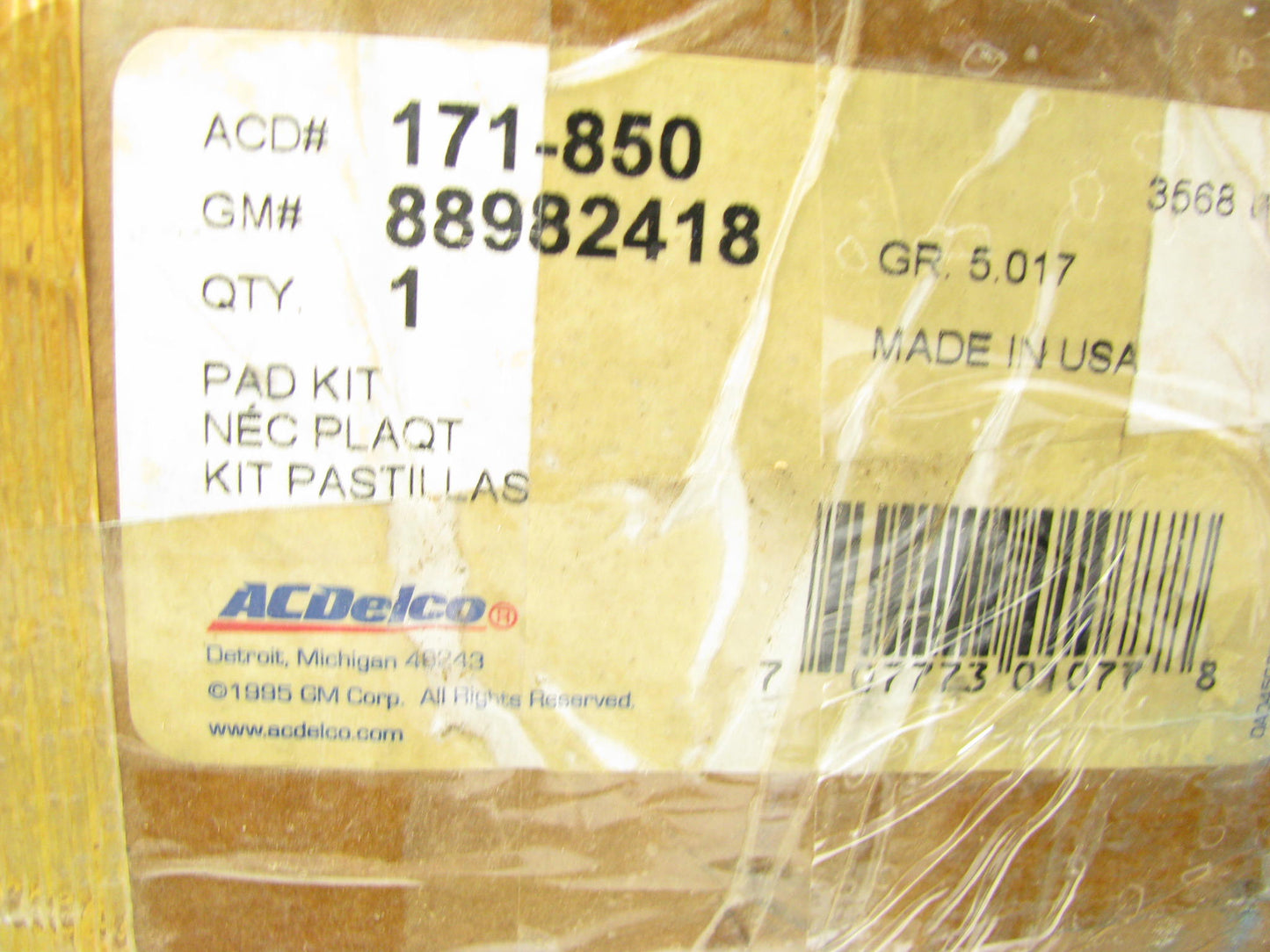 NEW GENUINE Acdelco 171-850 FRONT Brake Pads OEM GM # 88982418