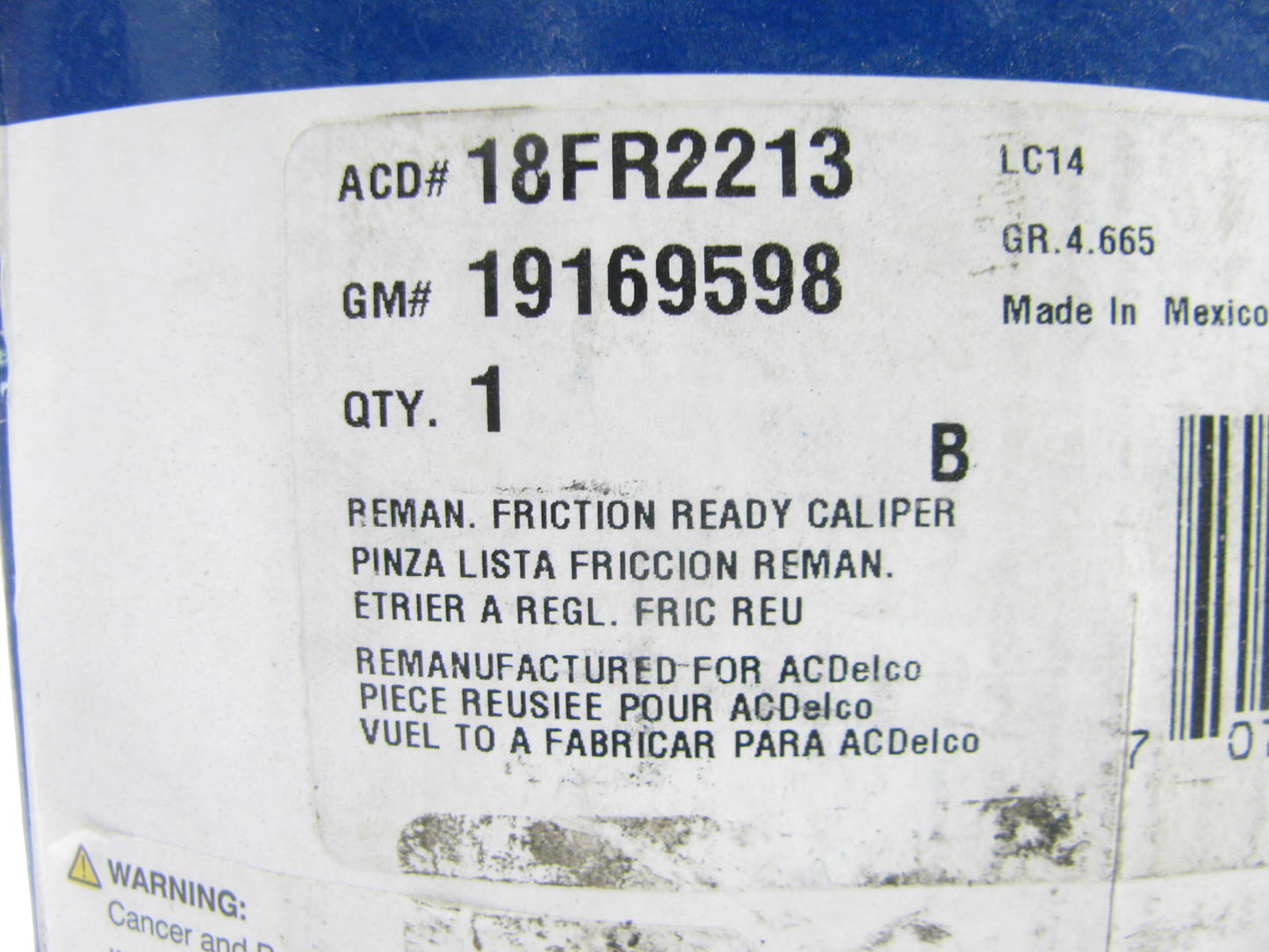 REMAN. Acdelco 18FR2213 Front Right Brake Caliper - 06-11 HHR, 04-08 Malibu