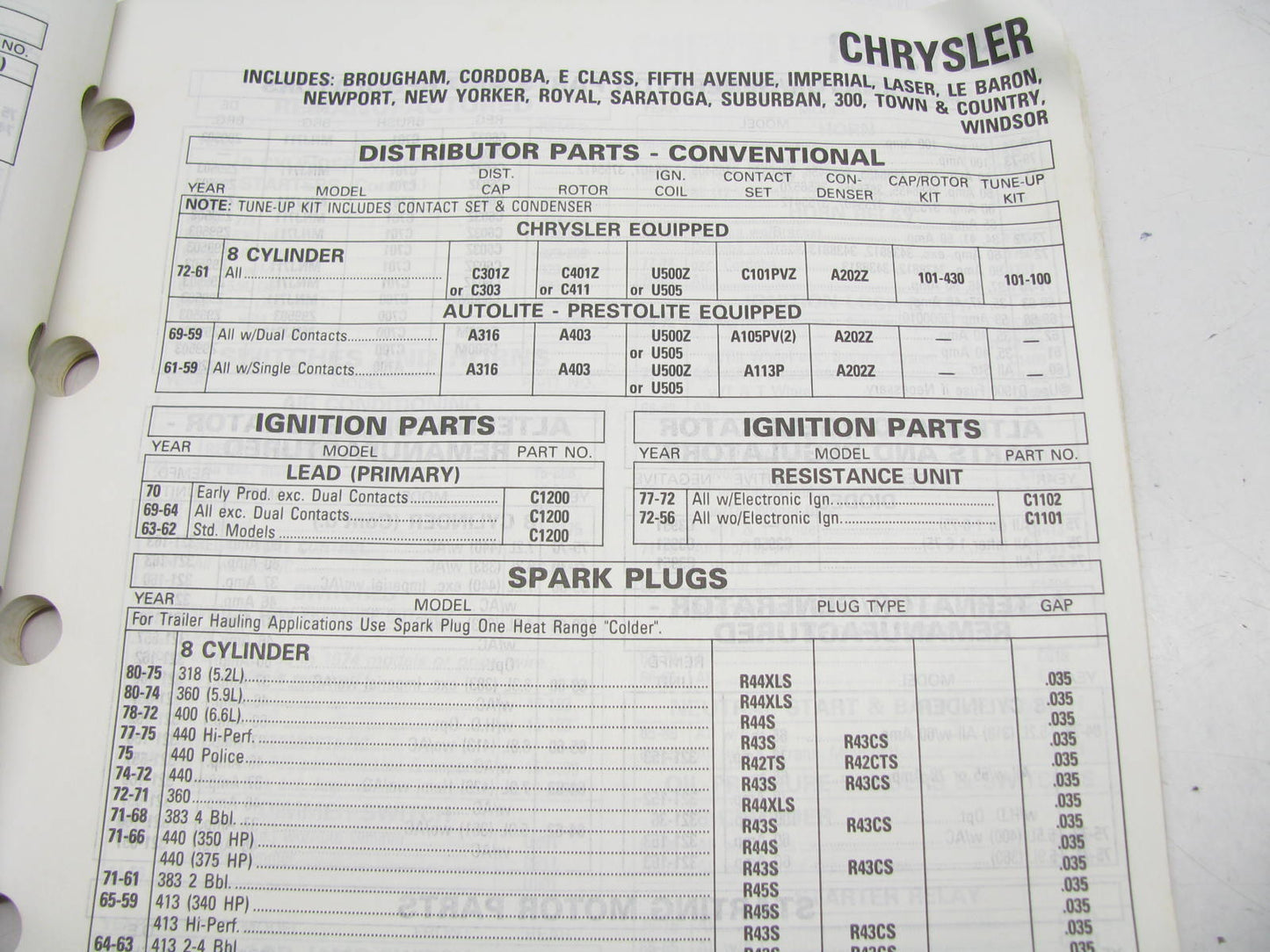 Acdelco 1A-91C Electrical, PCV, Wire Sets, Alternators & Starters Catalog - 1991