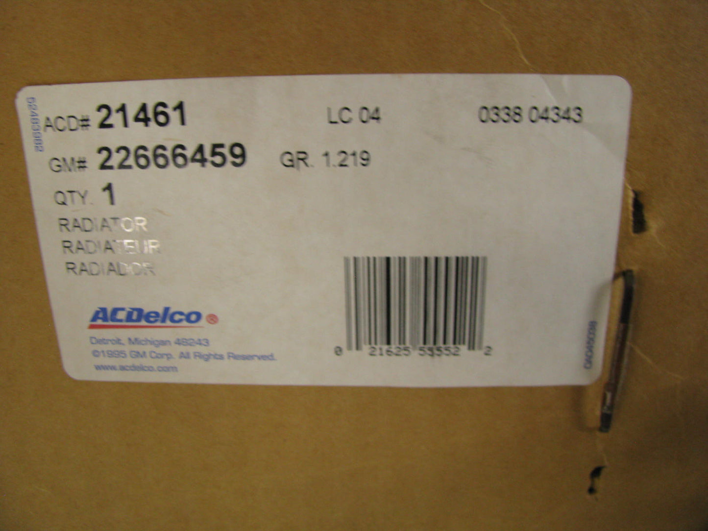 NEW GENUINE Acdelco 21461 Radiator 02-04 Alero, Grand AM 22666459