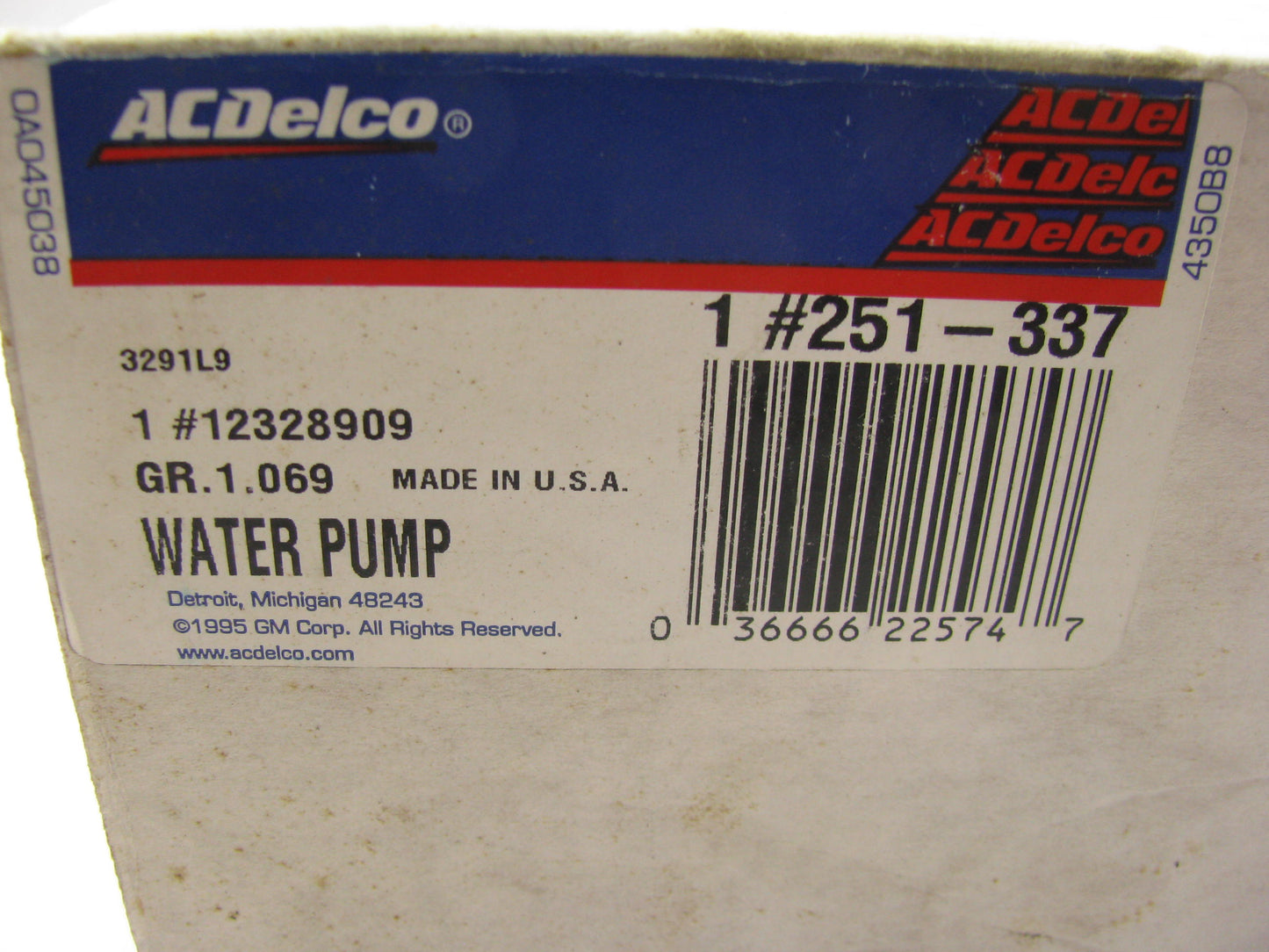 Acdelco 251-337 Engine Water Pump - 1981-1988 GM Buick Chevy Olds 2.5L Iron Duke