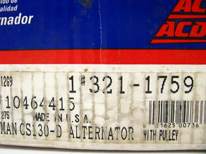 Reman. Acdelco 321-1759 Alternator - 1999-03 Pontiac Grand Prix 3.1L V6 110 Amp