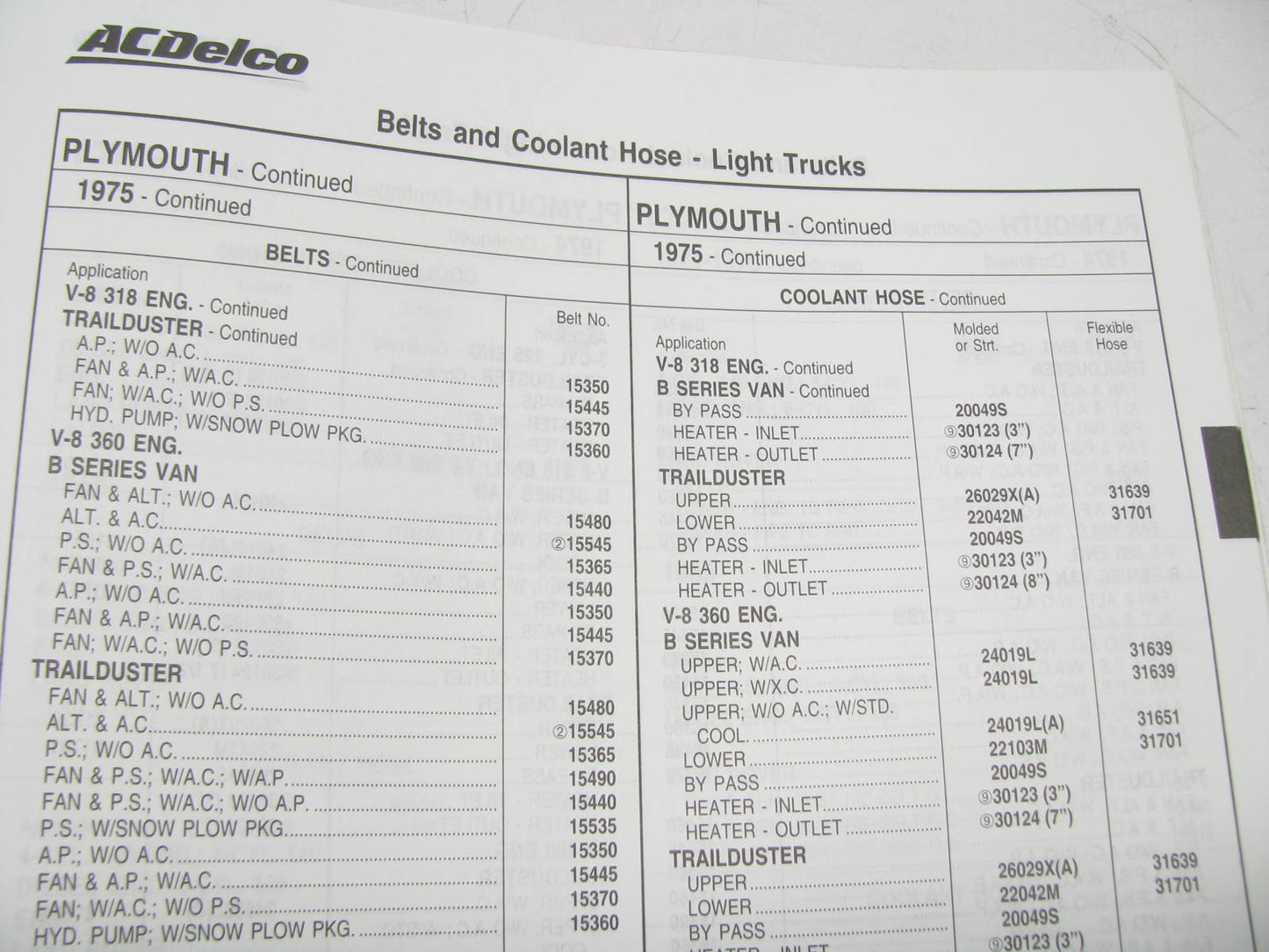 Acdelco 35A-100 Belts & Hoses Catalog 1911-1980 Vehicles Weatherly #400, 726 PGS