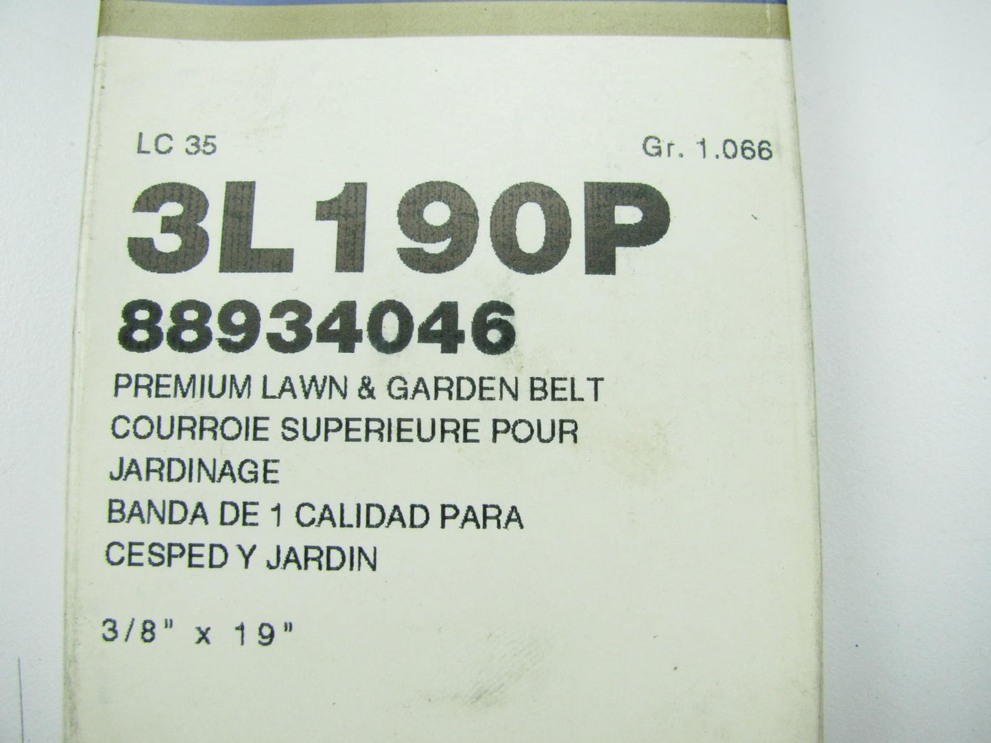 Acdelco 3L190P Lawn & Garden Power Equipment Accessory Drive Belt - 3/8'' X 19''