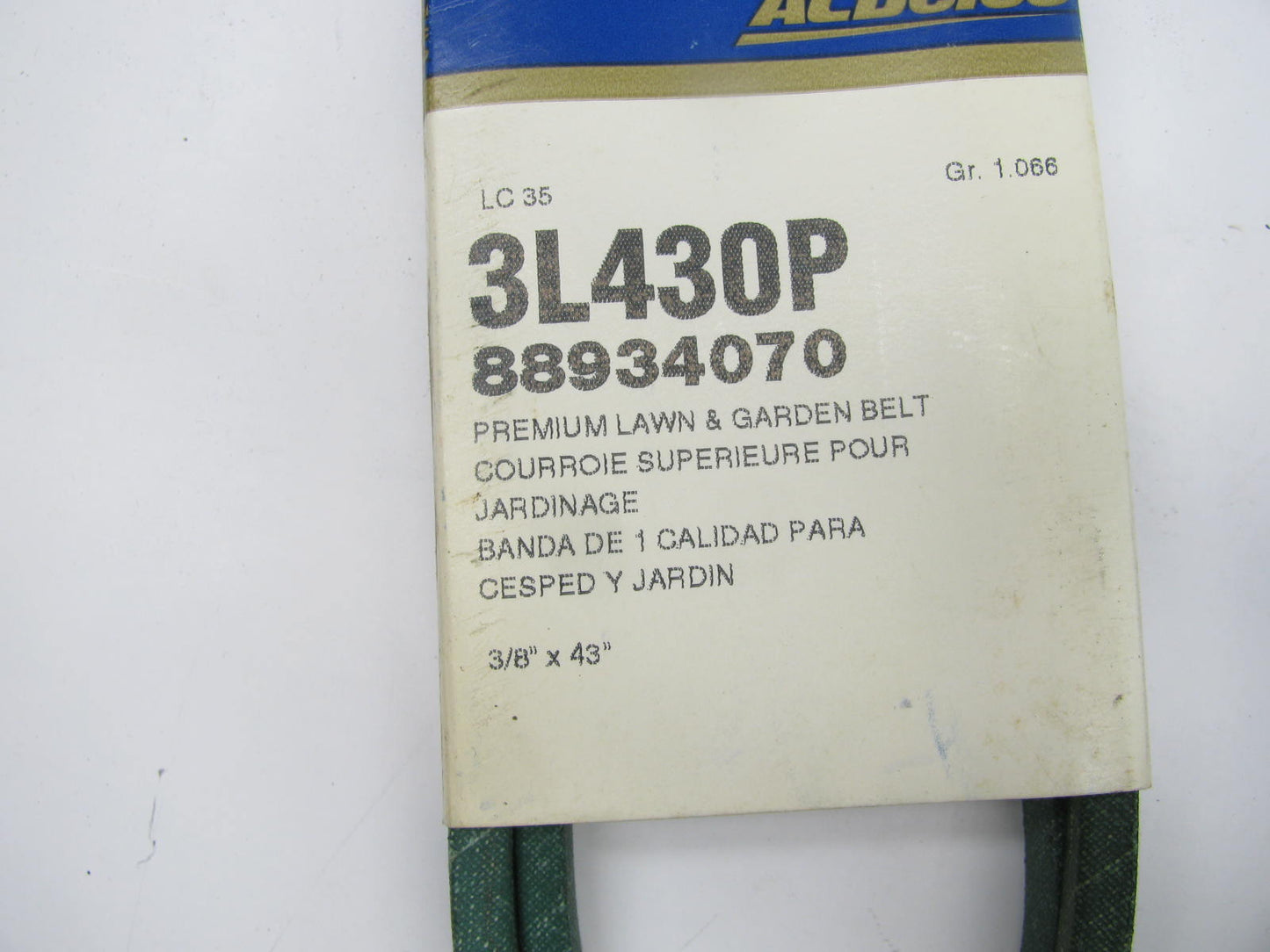 Acdelco 3L430P Lawn & Garden Power Equipment Accessory Drive Belt - 3/8'' X 43''