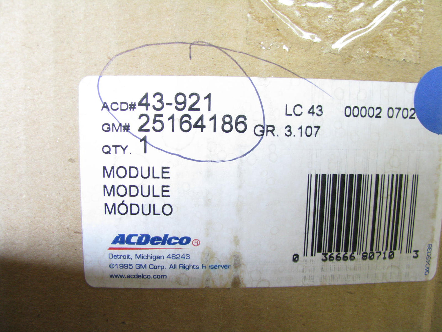 Acdelco 43-921 Electric Fuel Pump 1997 Chevrolet Lumina, Monte Carlo 3.4L-V6
