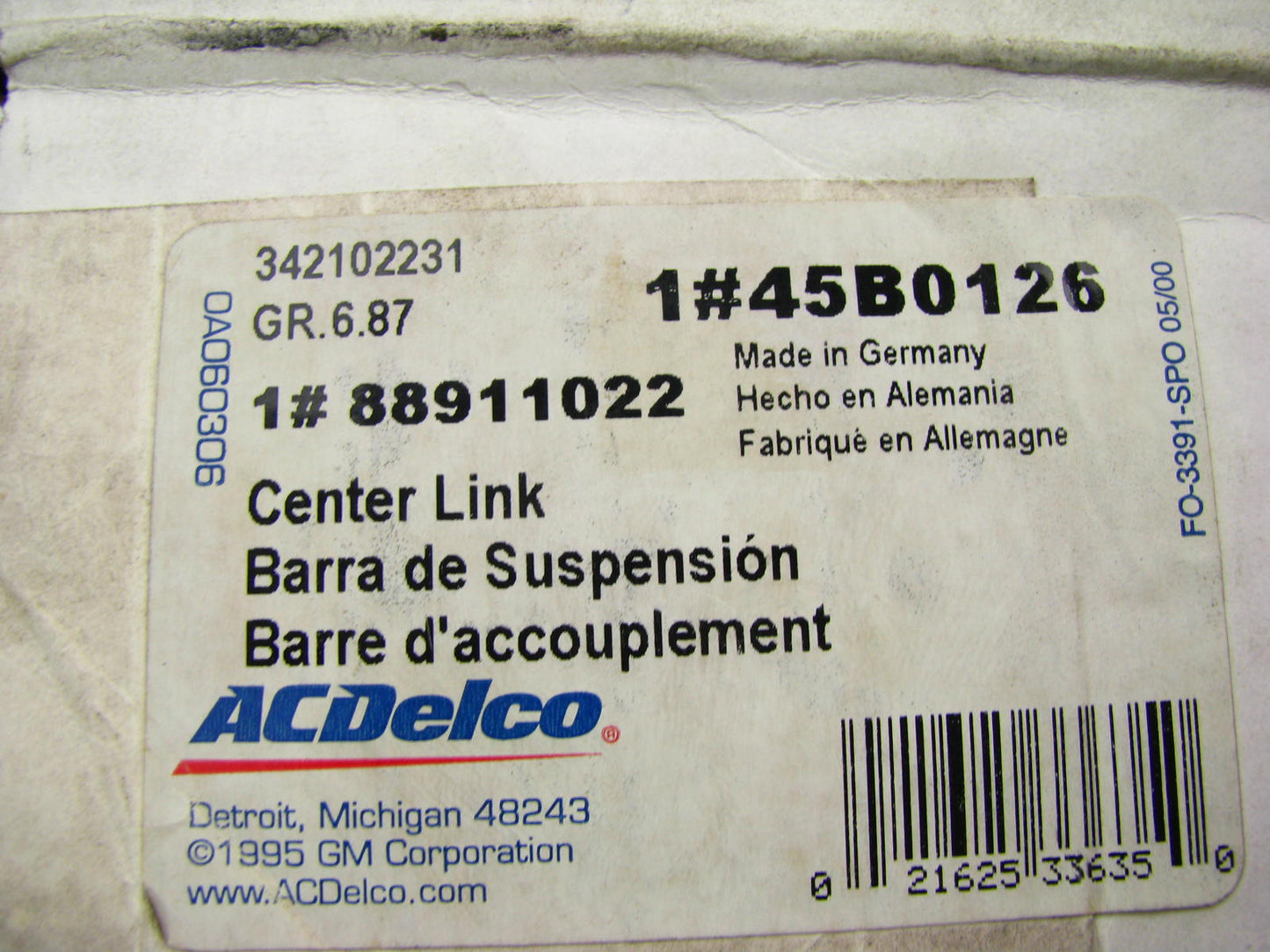 Acdelco 45B0126 Steering Center Link