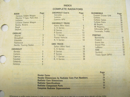 Acdelco 4A-1990 Complete Radiators Cores And Parts Guide 1990 54 Pages