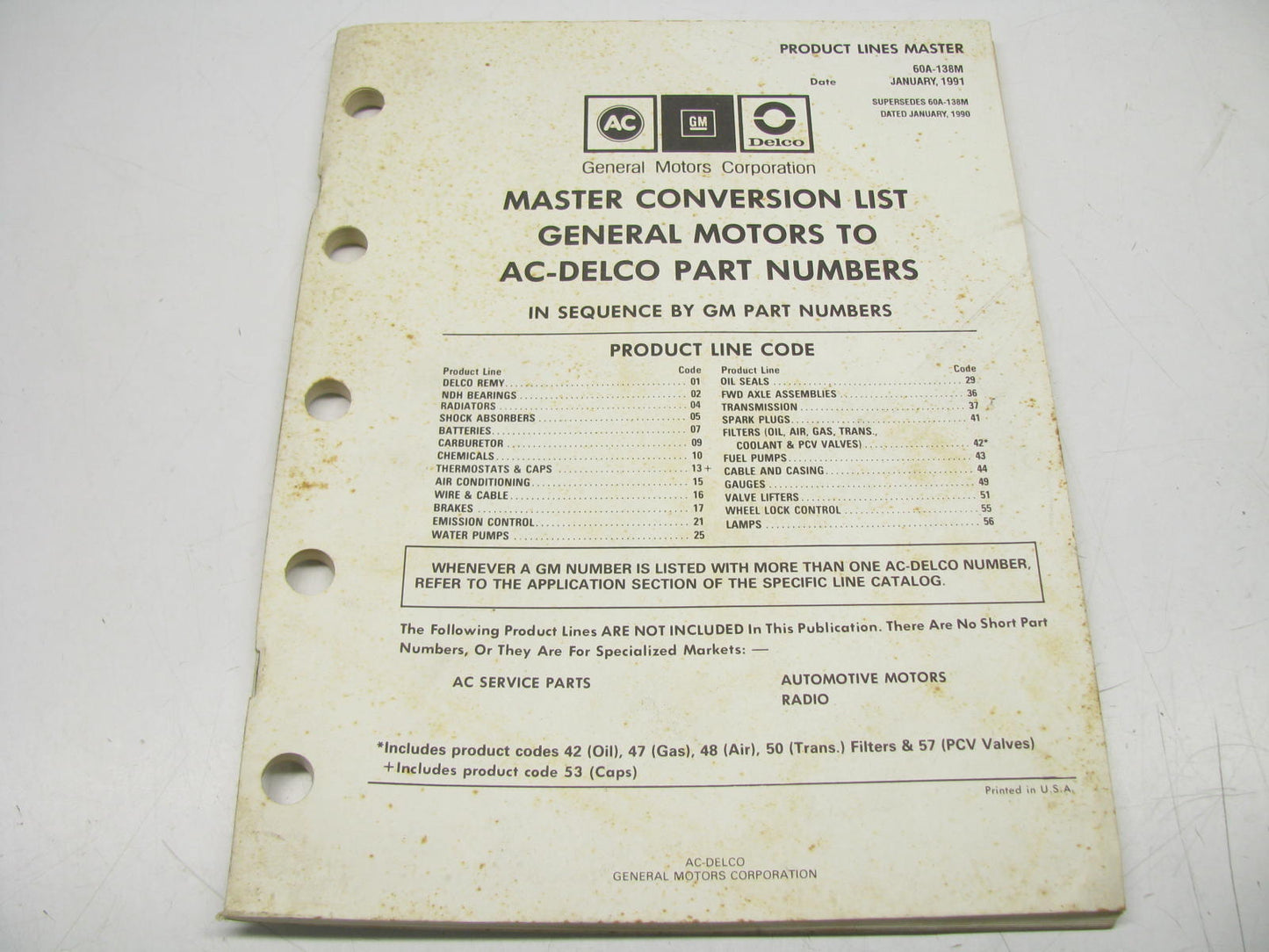 Acdelco 60A-138M Master Conversion List General Motors To AC-Delco 1991, 157 Pgs