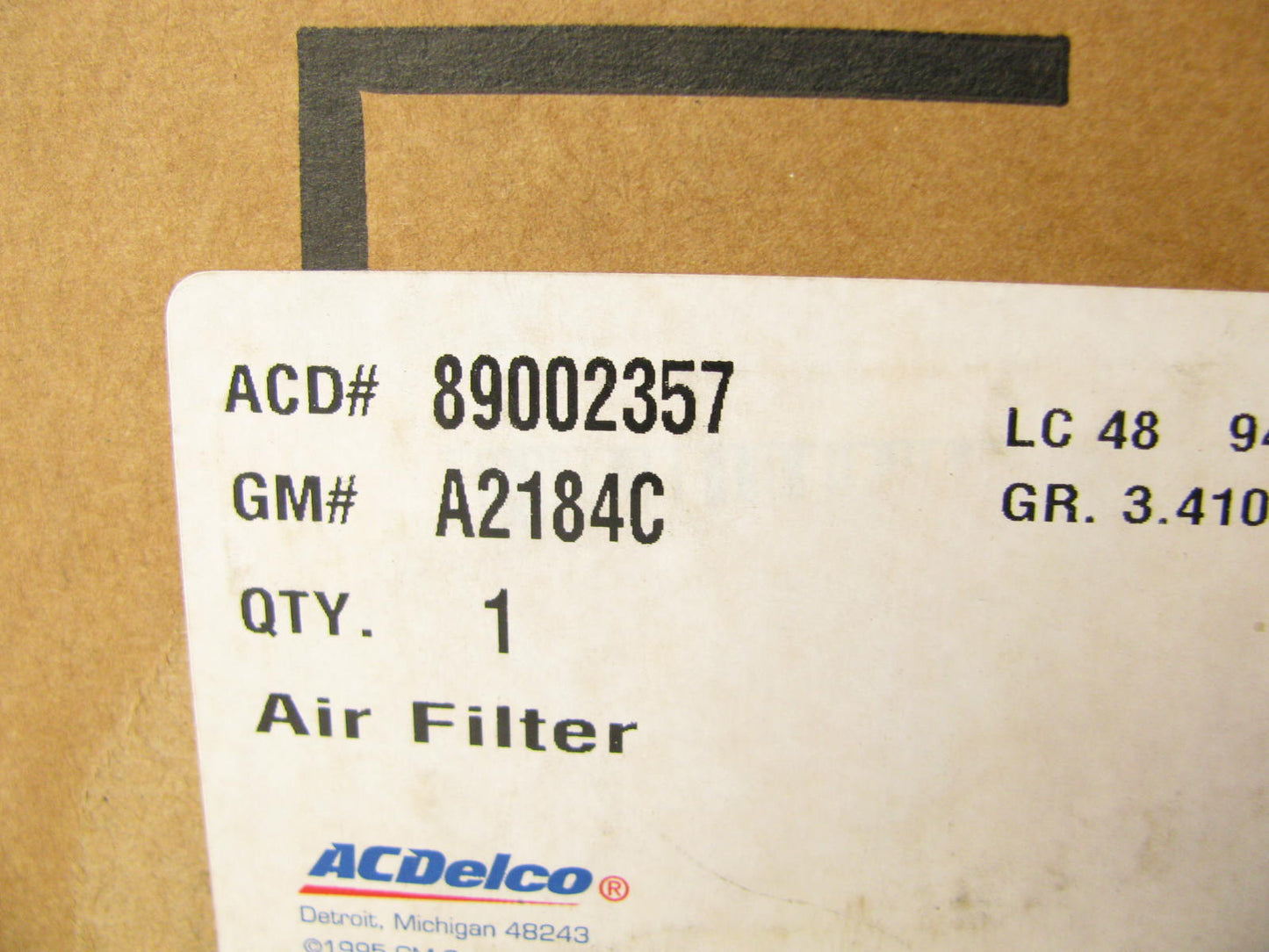 Acdelco 89002357 Air Filter Replaces A2184C CAK8321 46801 LAF8583 AF2326 AF4748K