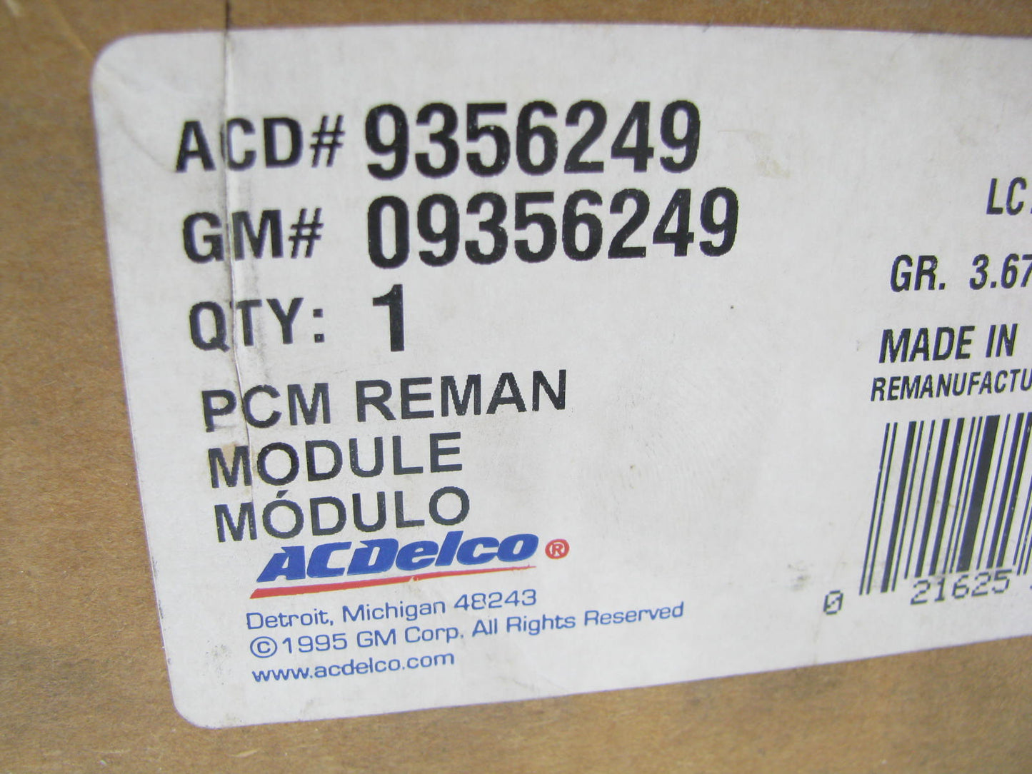 Acdelco 9356249 Engine Control Module 2000-01 Cavalier, Alero, Grand Am, Sunfire