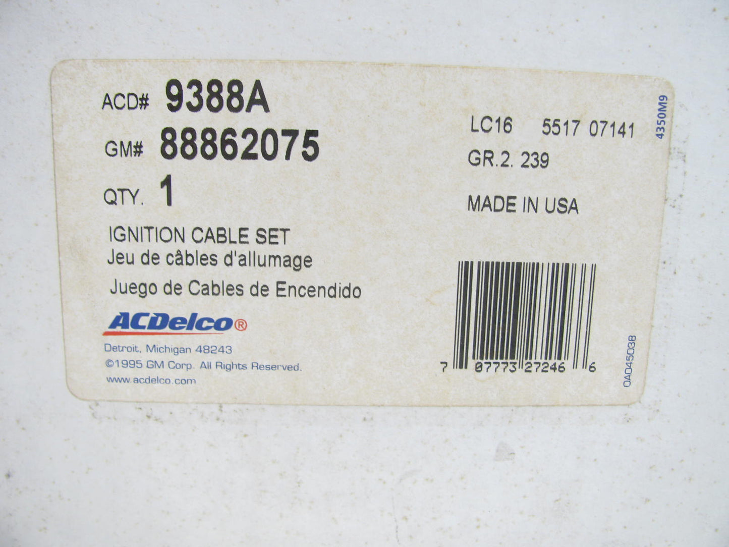 Acdelco 9388A Ignition Spark Plug Wire Set For 1990-1994 Audi V8 Quattro 4.2L-V8