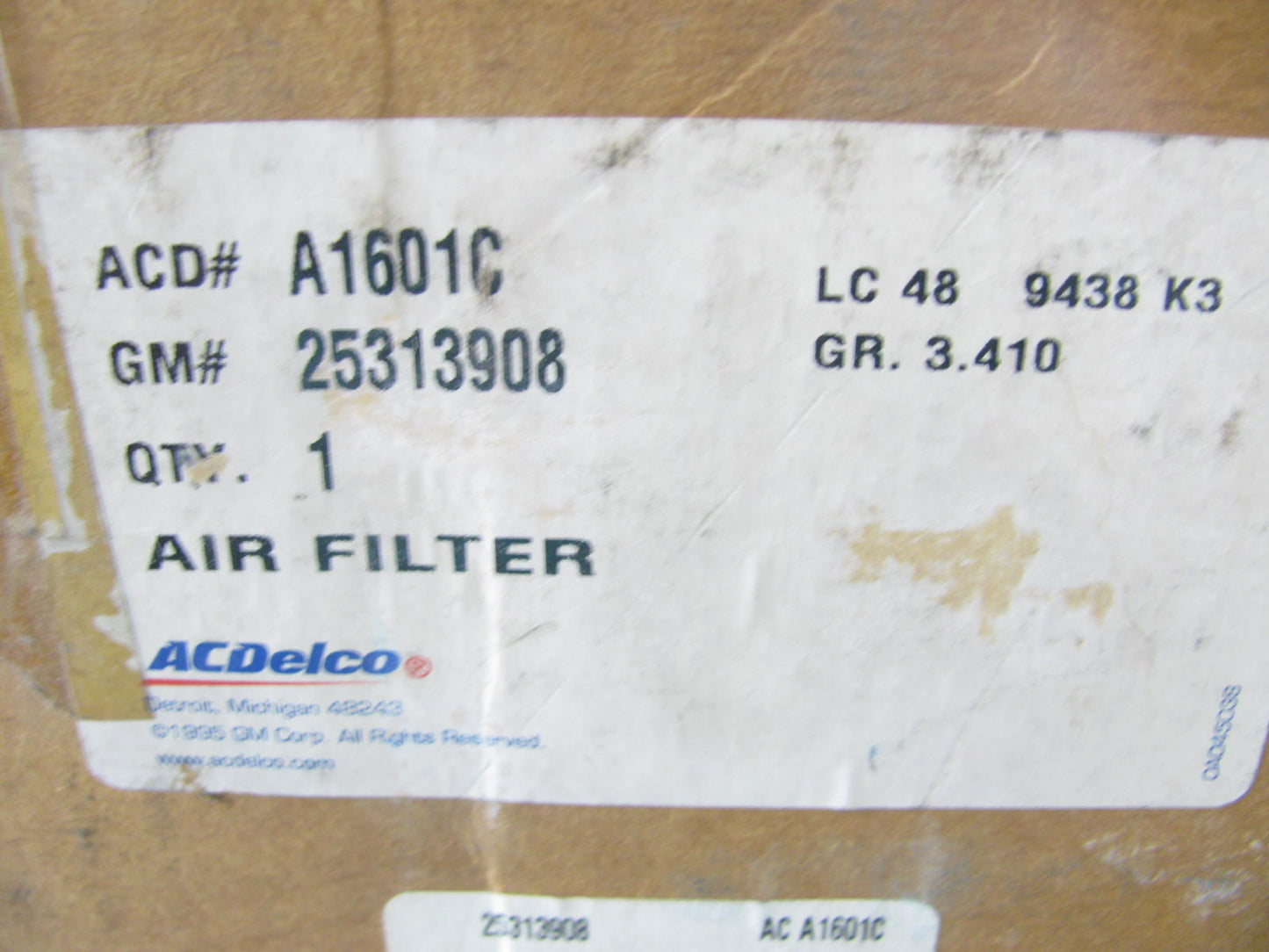 Acdelco A1601C Air Filter Replaces 25313908 A1601C CA3863 46624 A64547 LAF5757