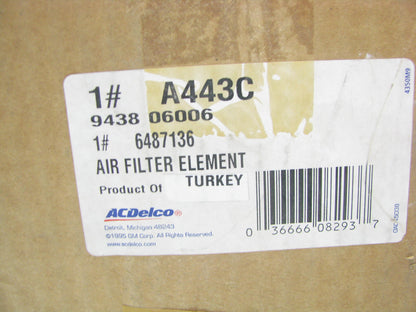 Acdelco A443C Air Filter Replaces 42209 A62200 LAF9373 AF1904M AF820M P153357