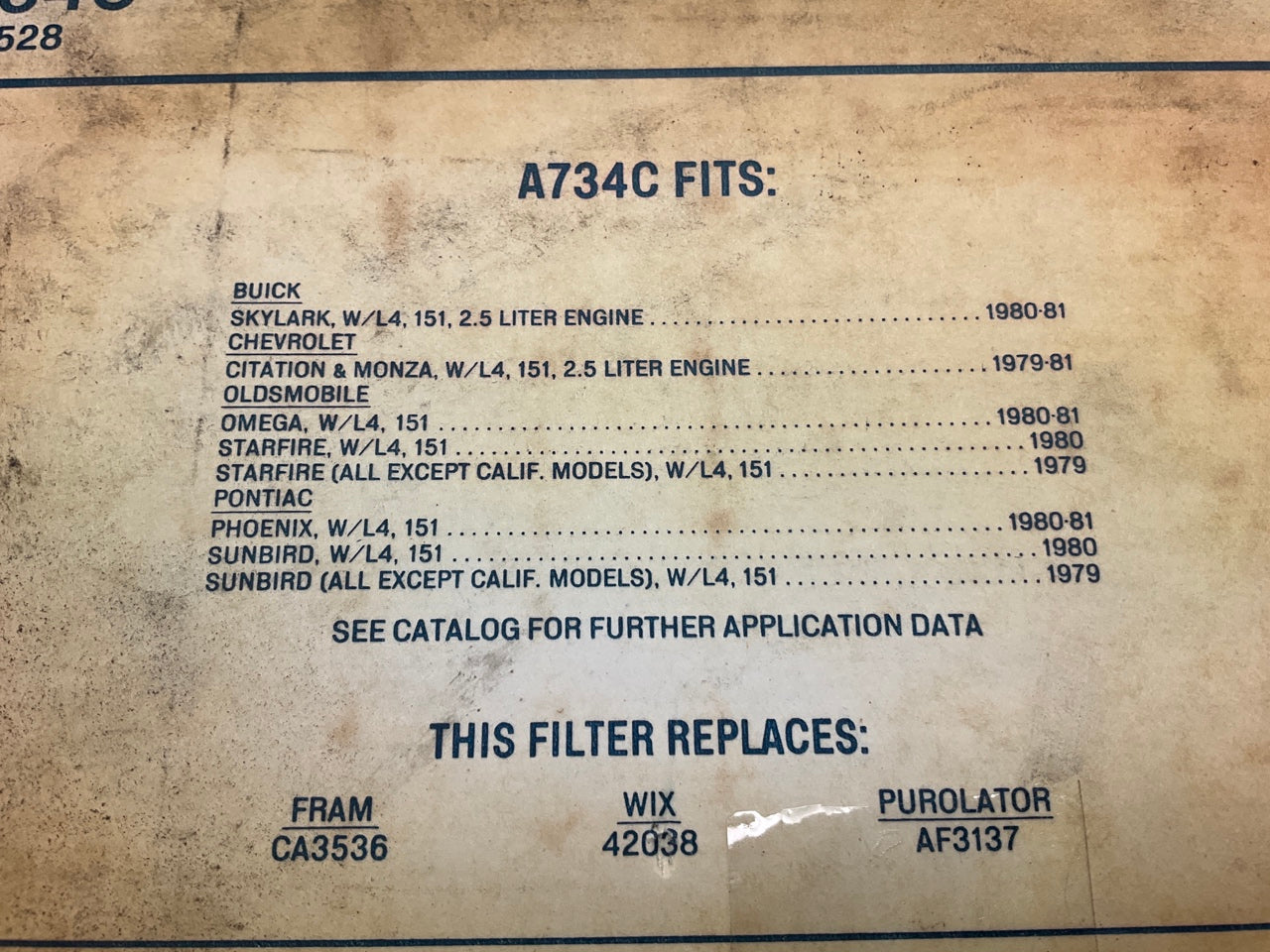 Genuine Acdelco A734C Air Filter OEM GM # 8996528