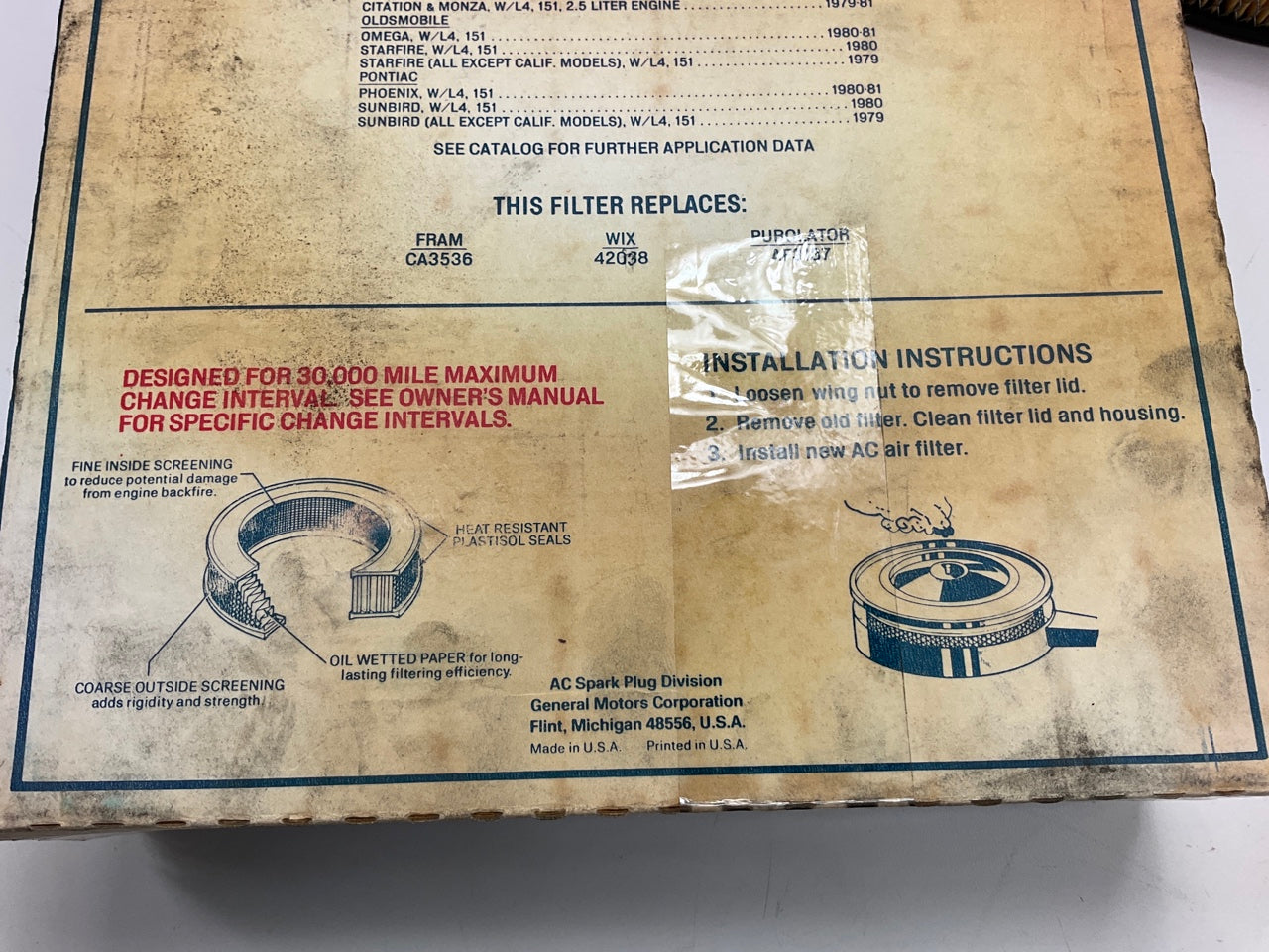 Genuine Acdelco A734C Air Filter OEM GM # 8996528