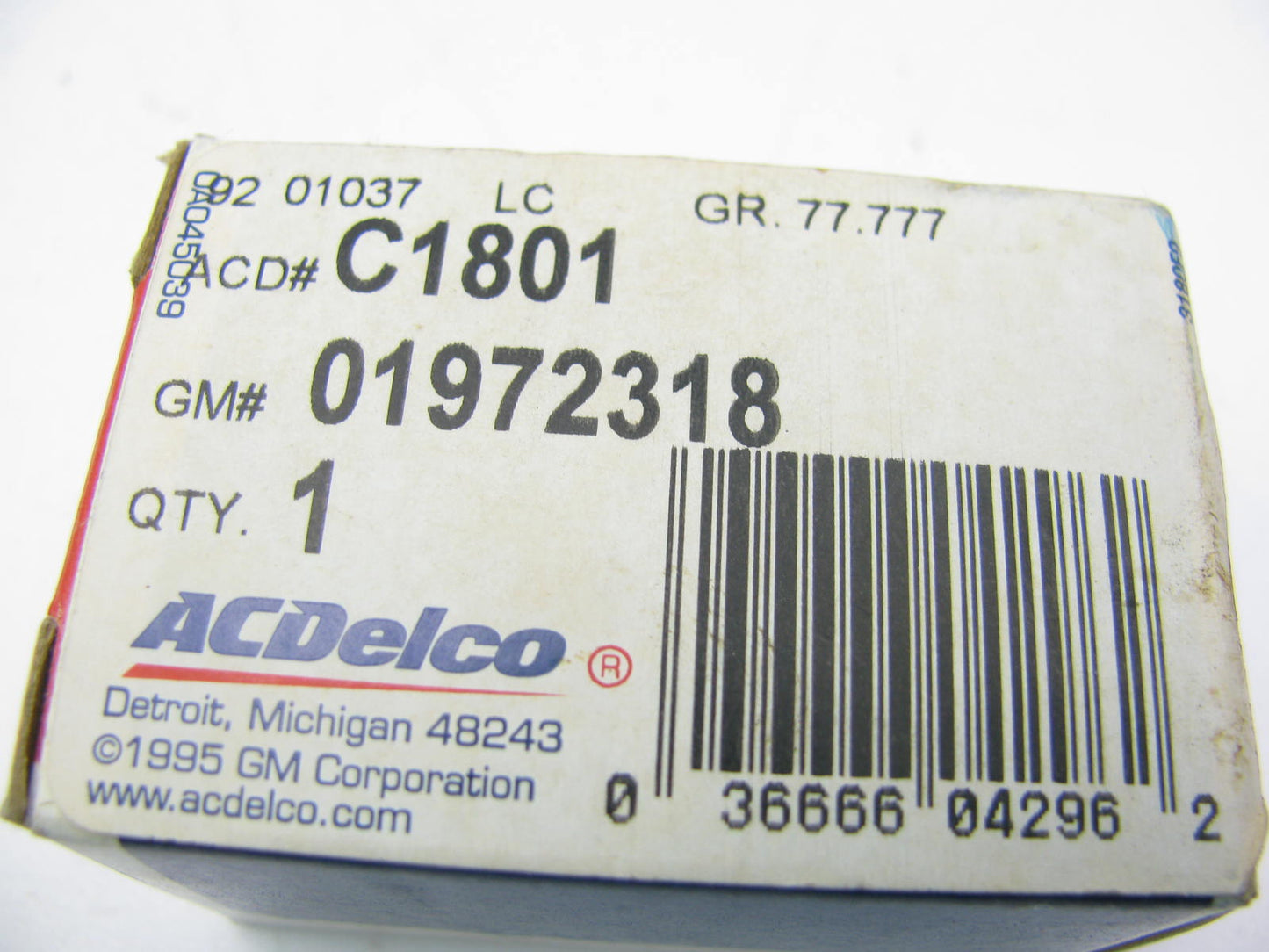 Acdelco C1801 Engine Oil Pressure Sender With Light - 01972318