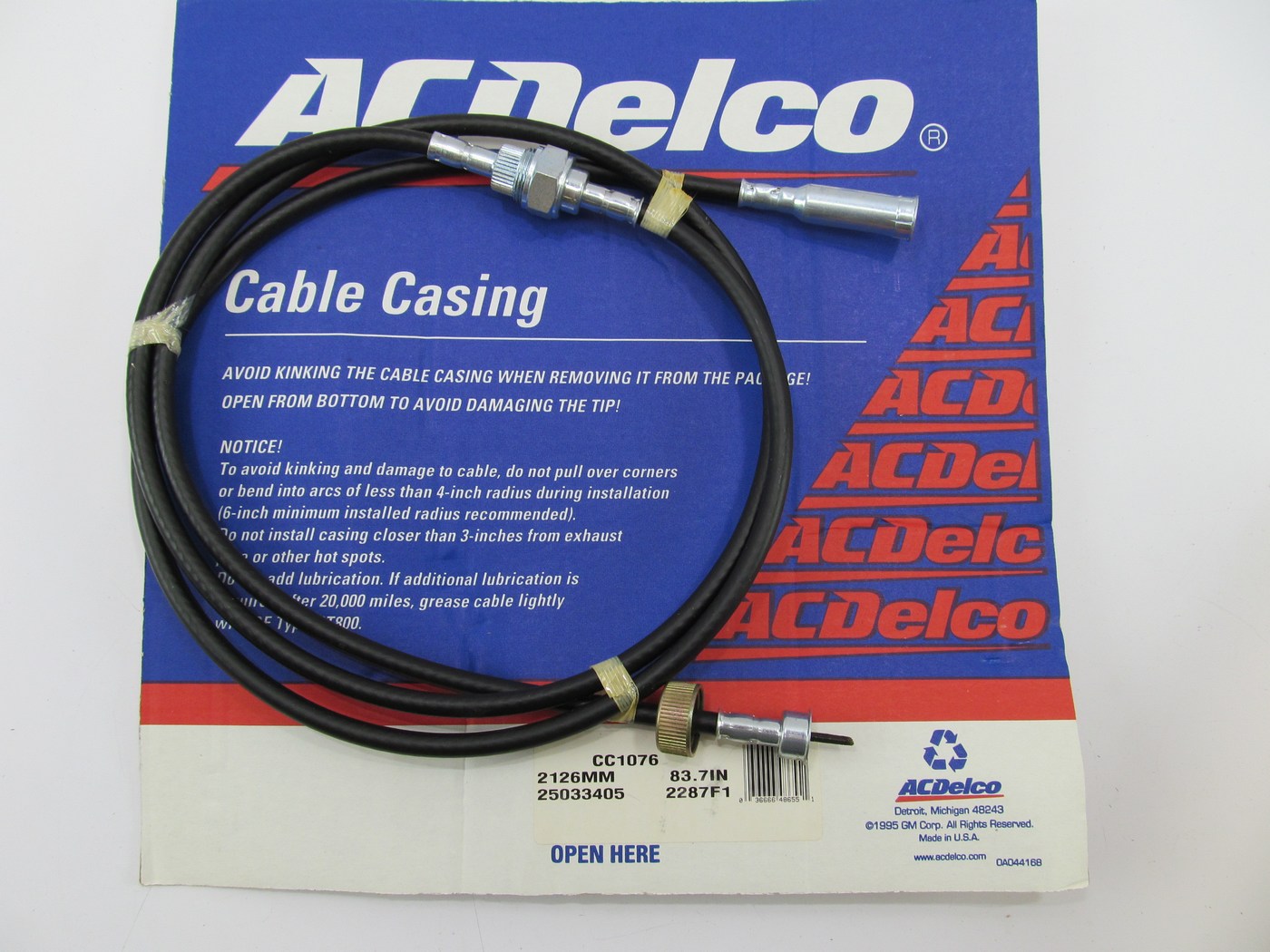NOS Acdelco CC1076 / OEM GM 25033405 Speedometer Cable - Upper - 83.7'' Long