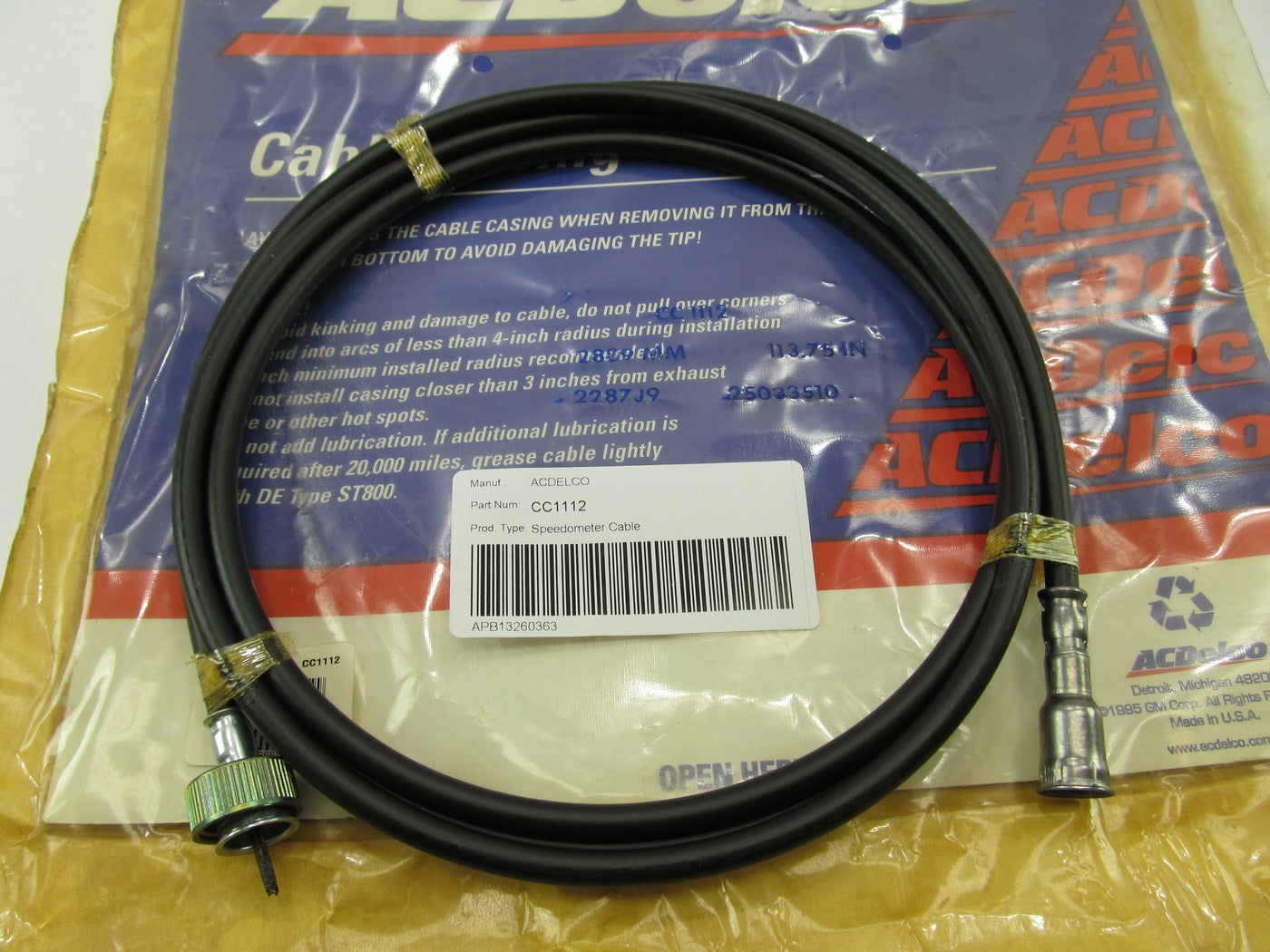 NOS Acdelco CC1112 Speedometer Cable OEM GM 25033510 113.75'' (113-3/4'')