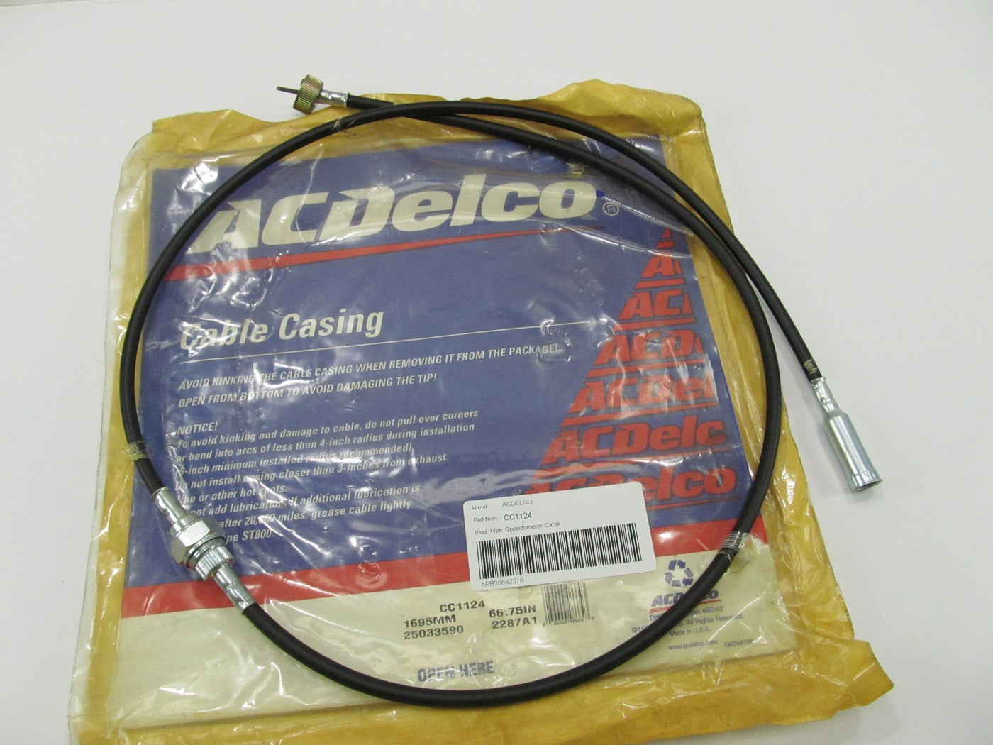NOS Acdelco CC1124 Speedometer Cable OEM GM 25033590 66-3/4'' (66.75'') Long