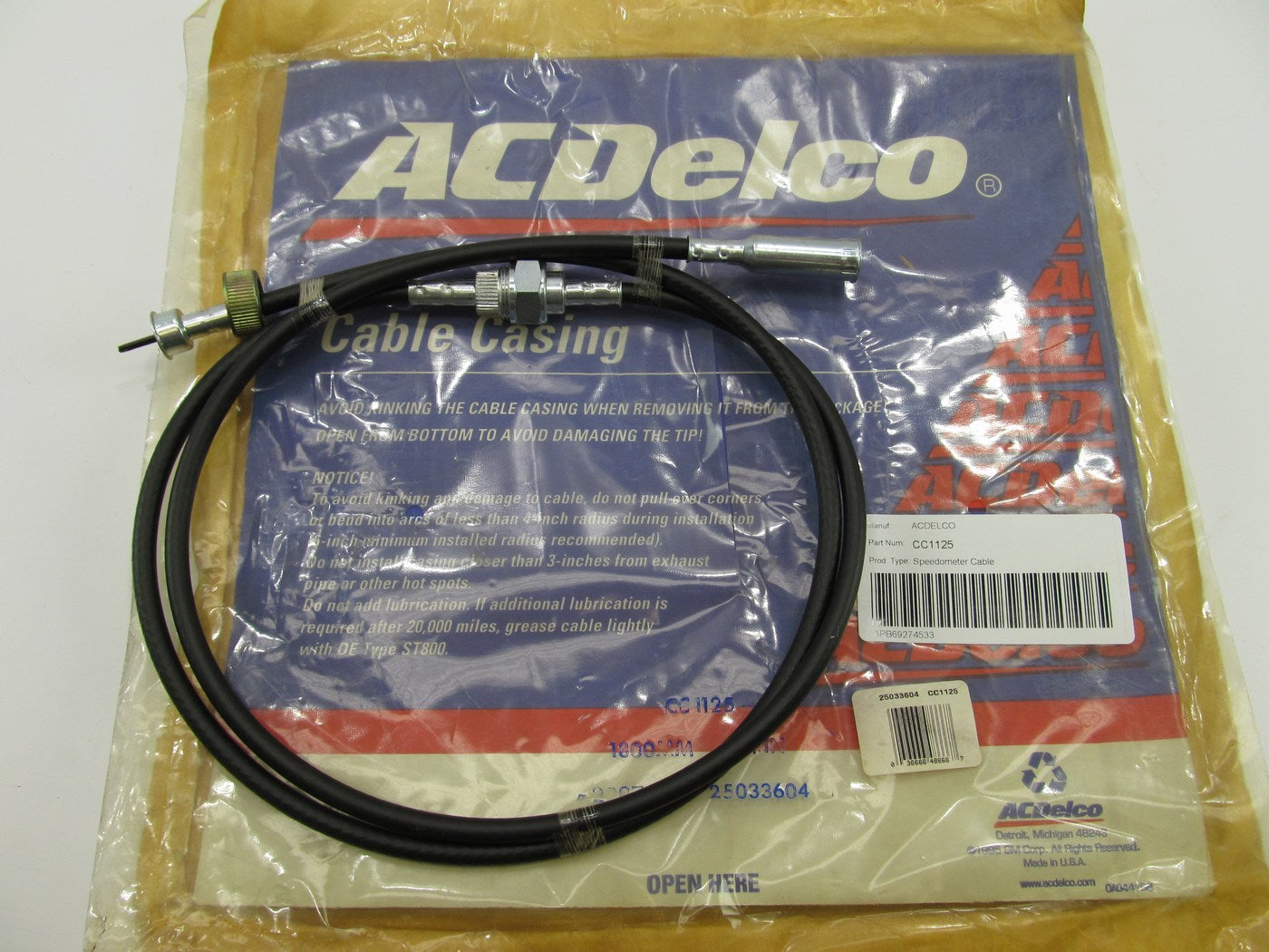 NOS Acdelco CC1125 Speedometer Cable - 1969-1977 Corvette - 71'' Long 25033604