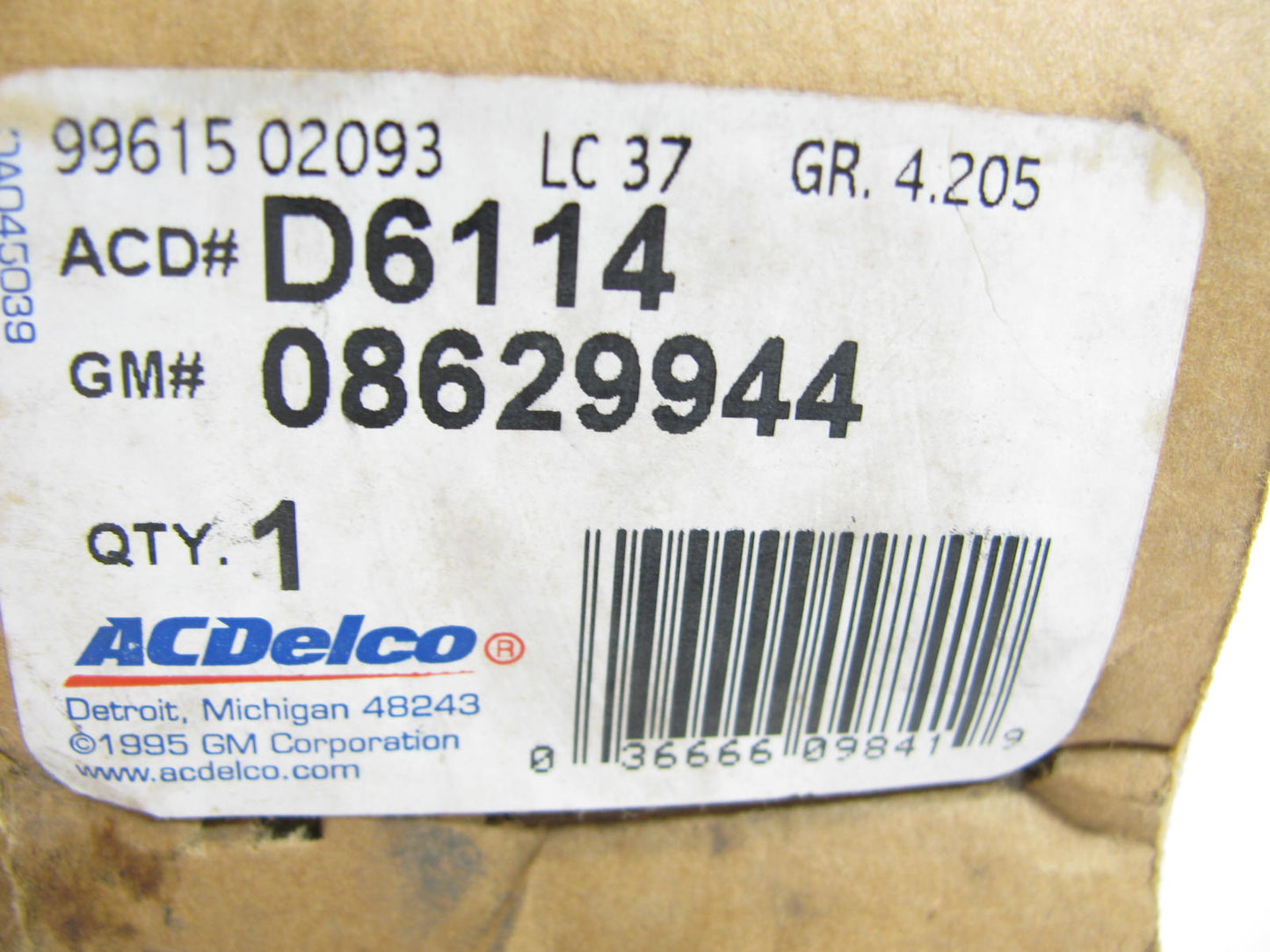 Acdelco D6114 Automatic Transmission Modulator Valve - 08629944