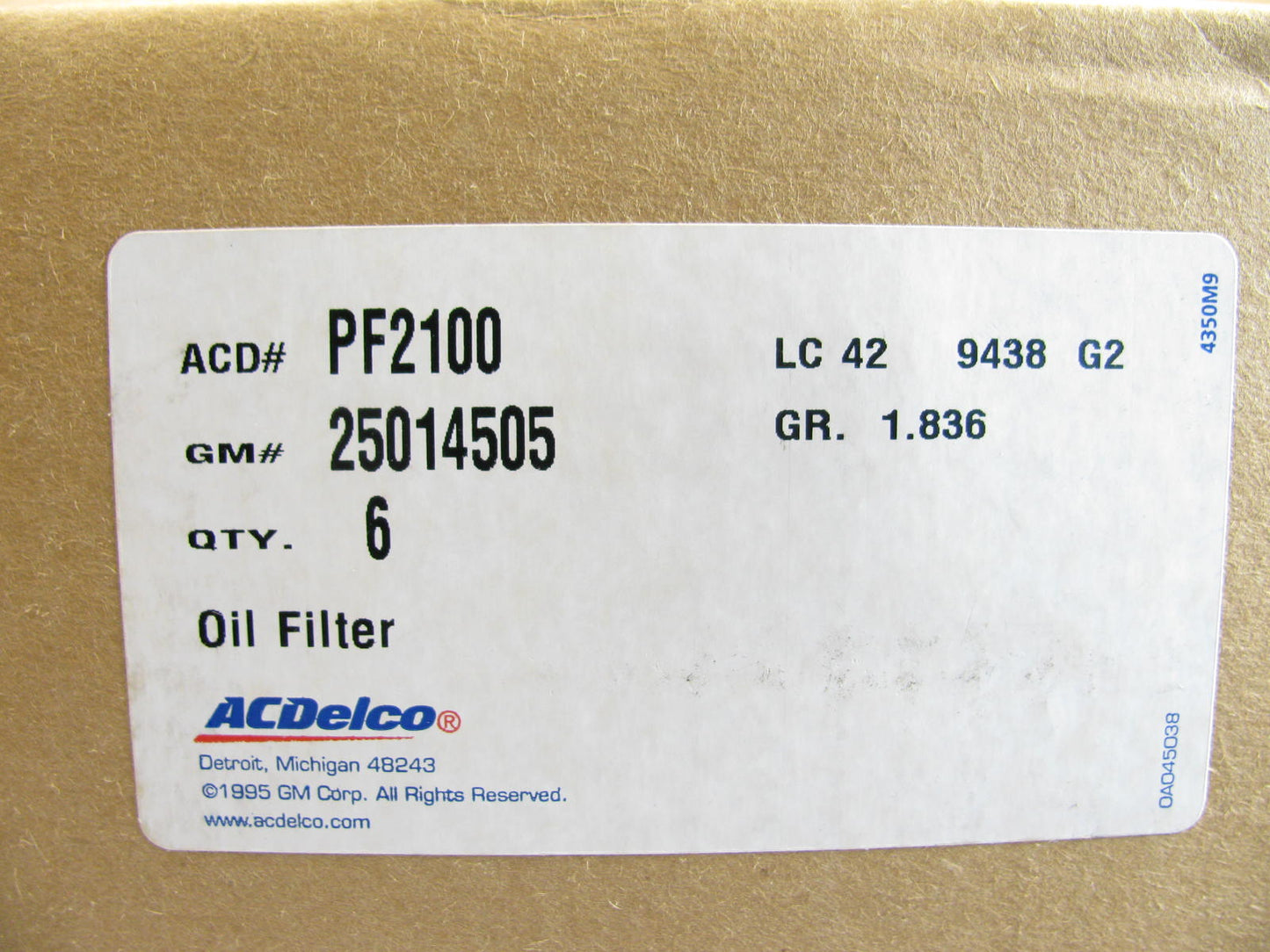 (6) Acdelco PF2100 Oil Filter Replaces 25014505 PH7405A 51971 L54836 LFP2160