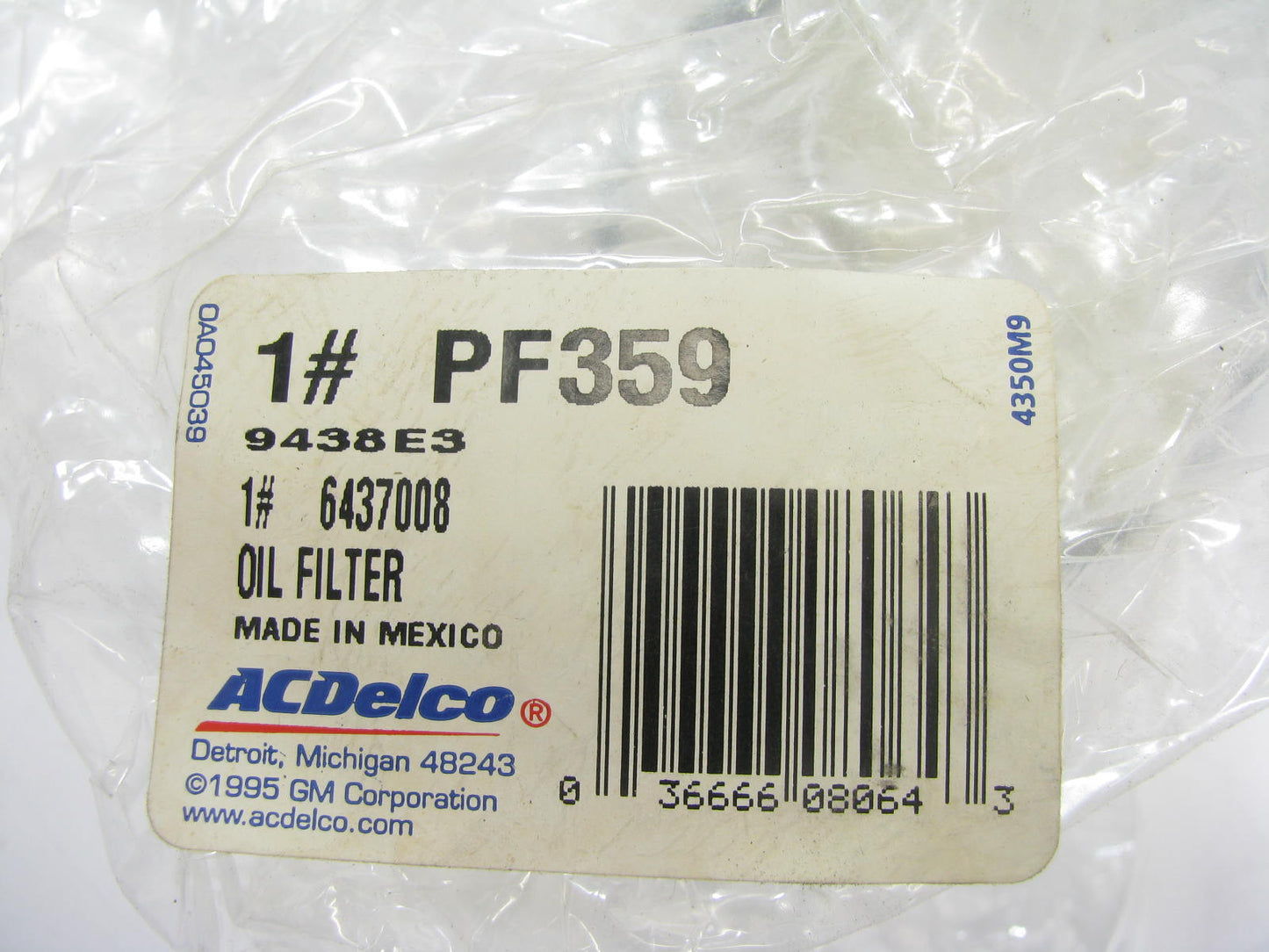 Acdelco PF359 Oil Filter Replaces CH331PL 51147 H30030 P346 LF325 P555603