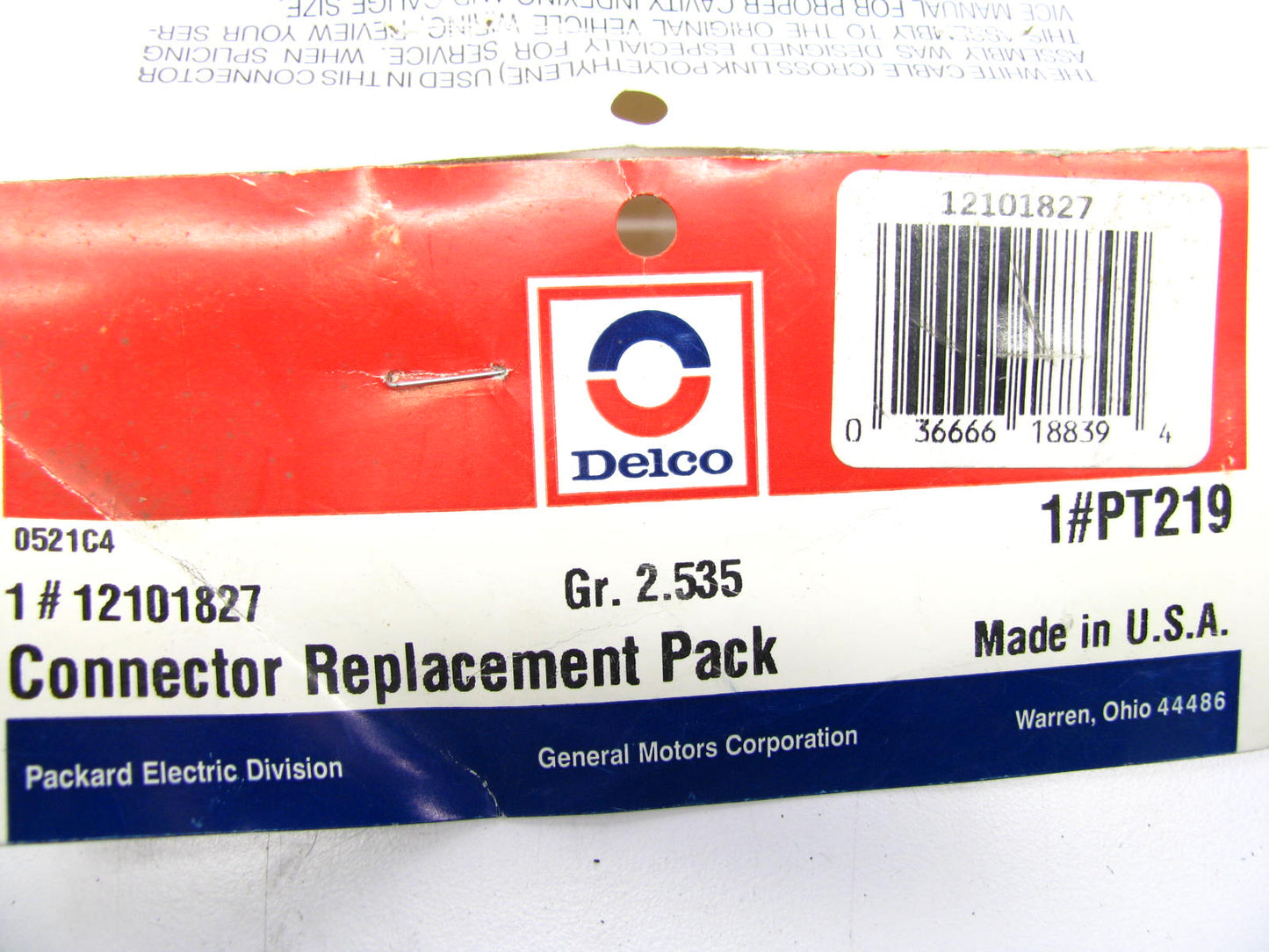 Acdelco PT219 Instrument Panel Harness Connector - Rear / Front OEM GM 12101827
