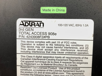 Adtran 908e VoIP Gateway Total Access 3rd GEN TA P/N 4243908F2 TESTED