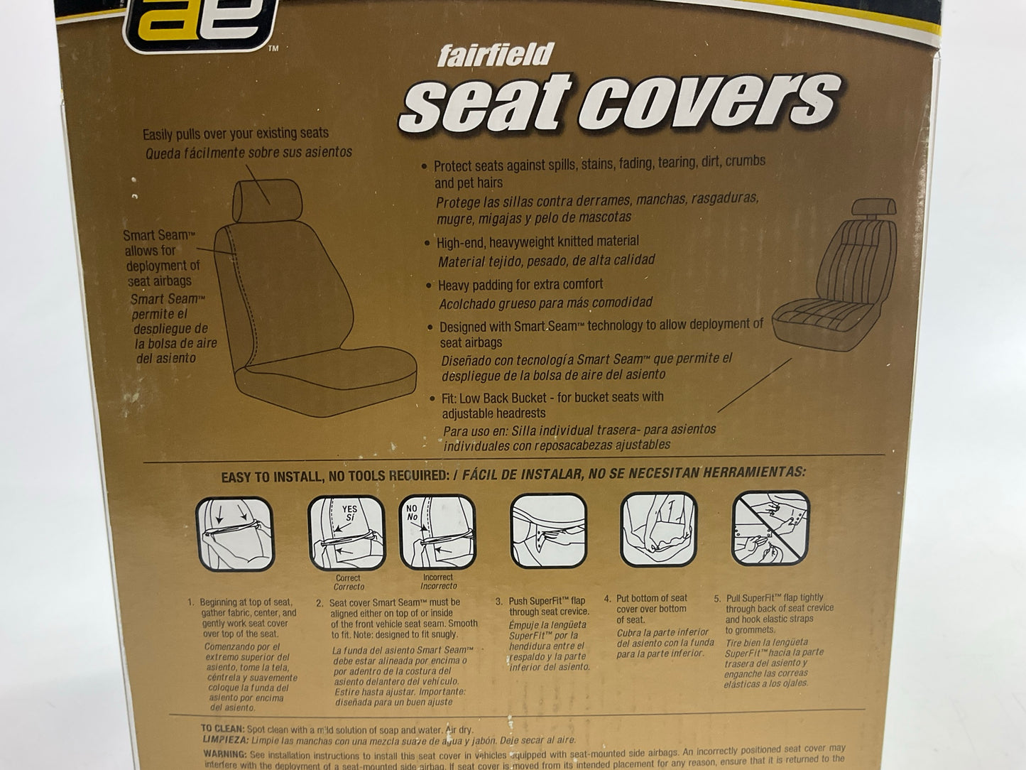 Ae 5040724 Low Back Bucket Seat Seat Covers Set (With Adjustable Headrests) Tan