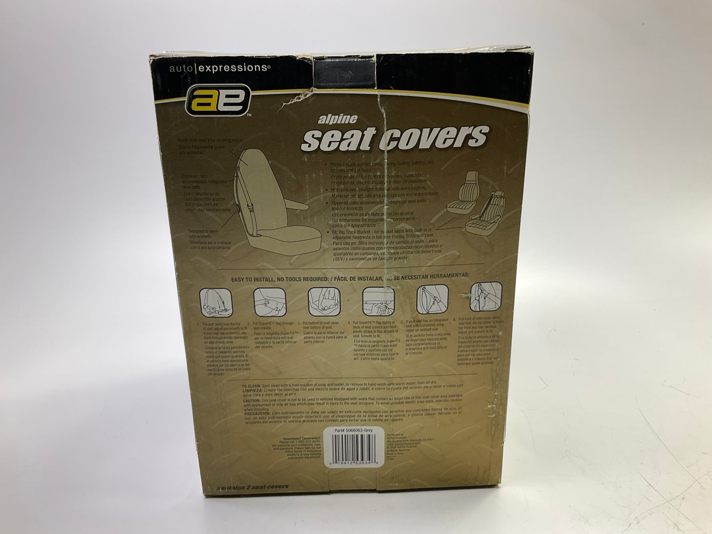 AE 5066063-GREY Bucket Seat Covers W/ Built-in Or Adjustable Head Rest - PAIR