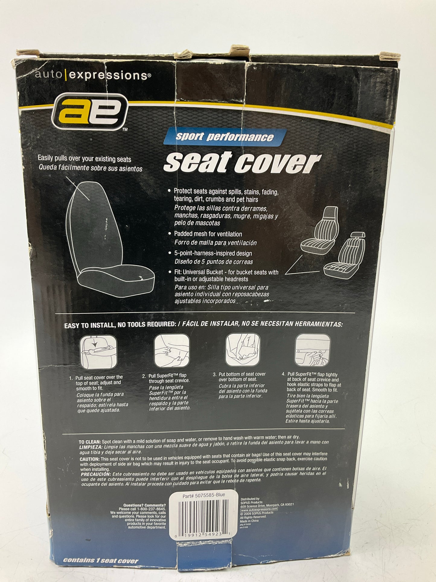 AE 5075585 Sport Performance Black & Blue Universal Bucket Seat Cover