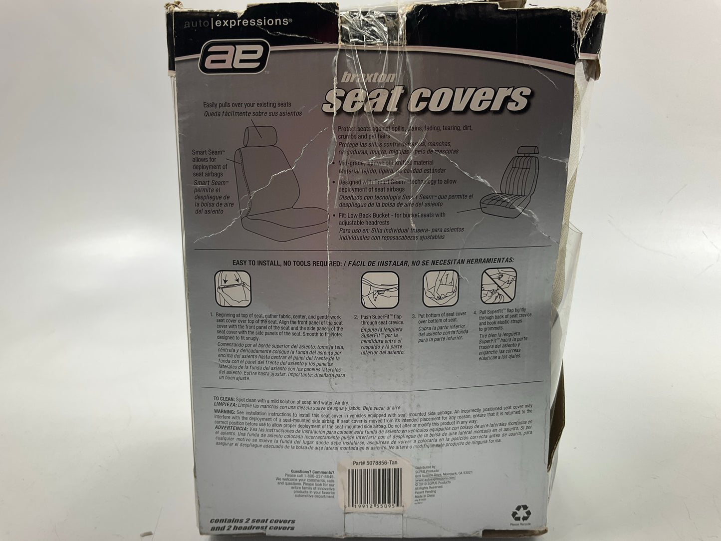 AE 5078856-TAN Low Back Seat Covers W/ Adjustable Head Rest - PAIR