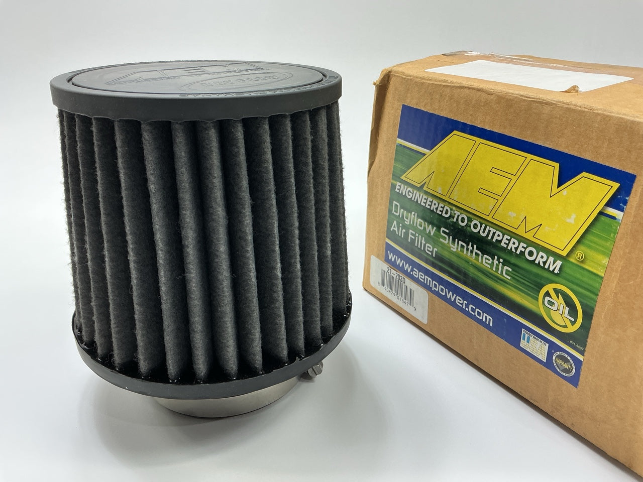 BLACK - AEM 21-203D Universal DryFlow Clamp-On Air Filter 3'' Inlet, 5.125'' Tall