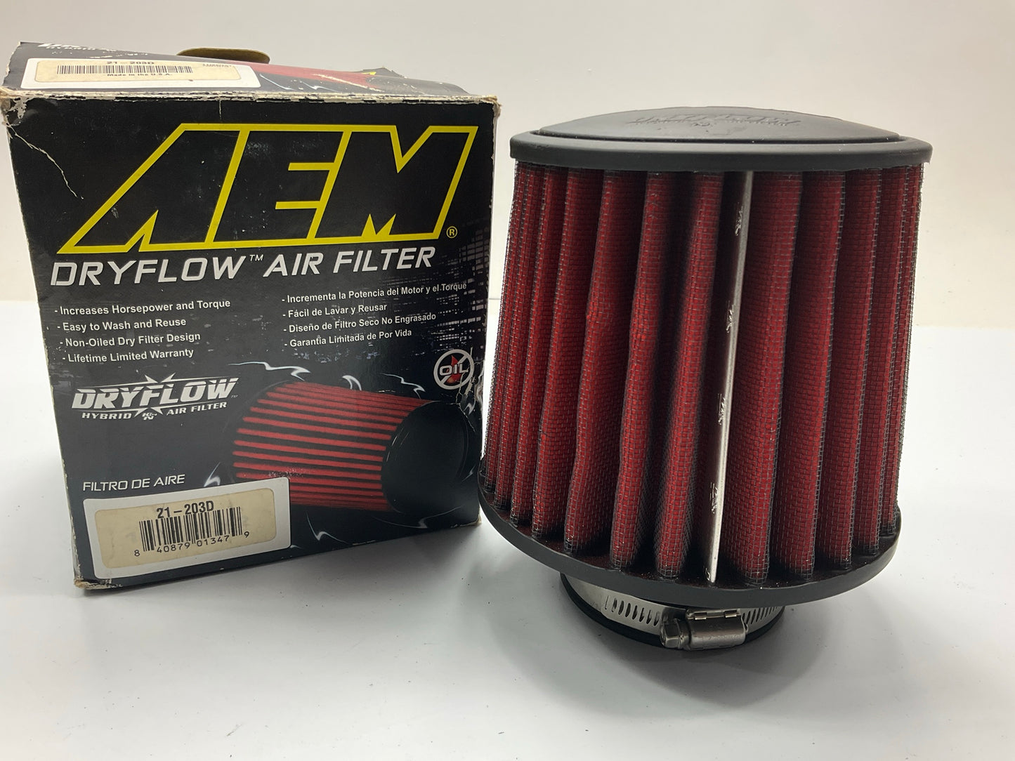 AEM 21-203D RED Universal DryFlow Clamp-On Air Filter 3'' Inlet, 5.125'' Tall