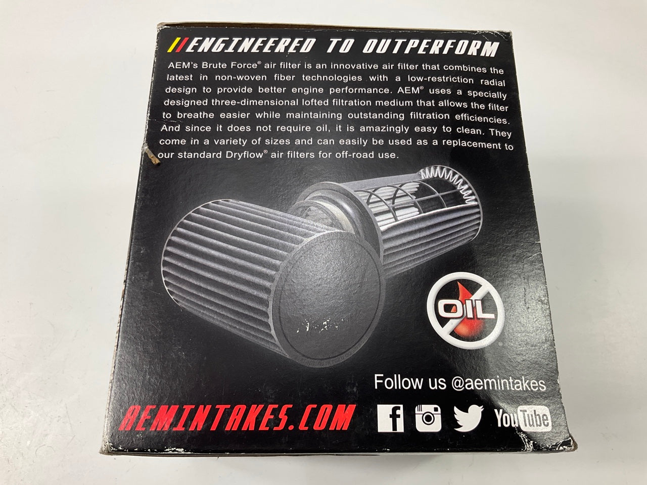 AEM 21-204BF Performance Cold Air Intake Dryflow Air Filter, 3.5'' Inlet, 5'' Tall