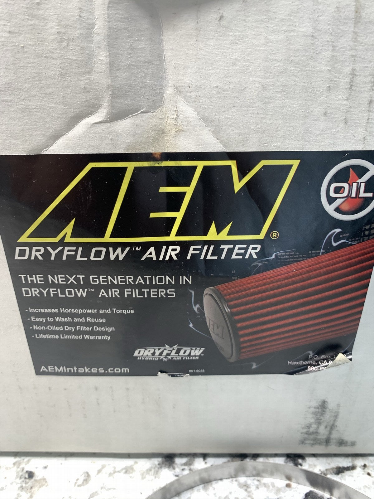 AEM 6 Inch 21-2100DK DRY Flow Short Neck 9 Inch Element Filter Replacement