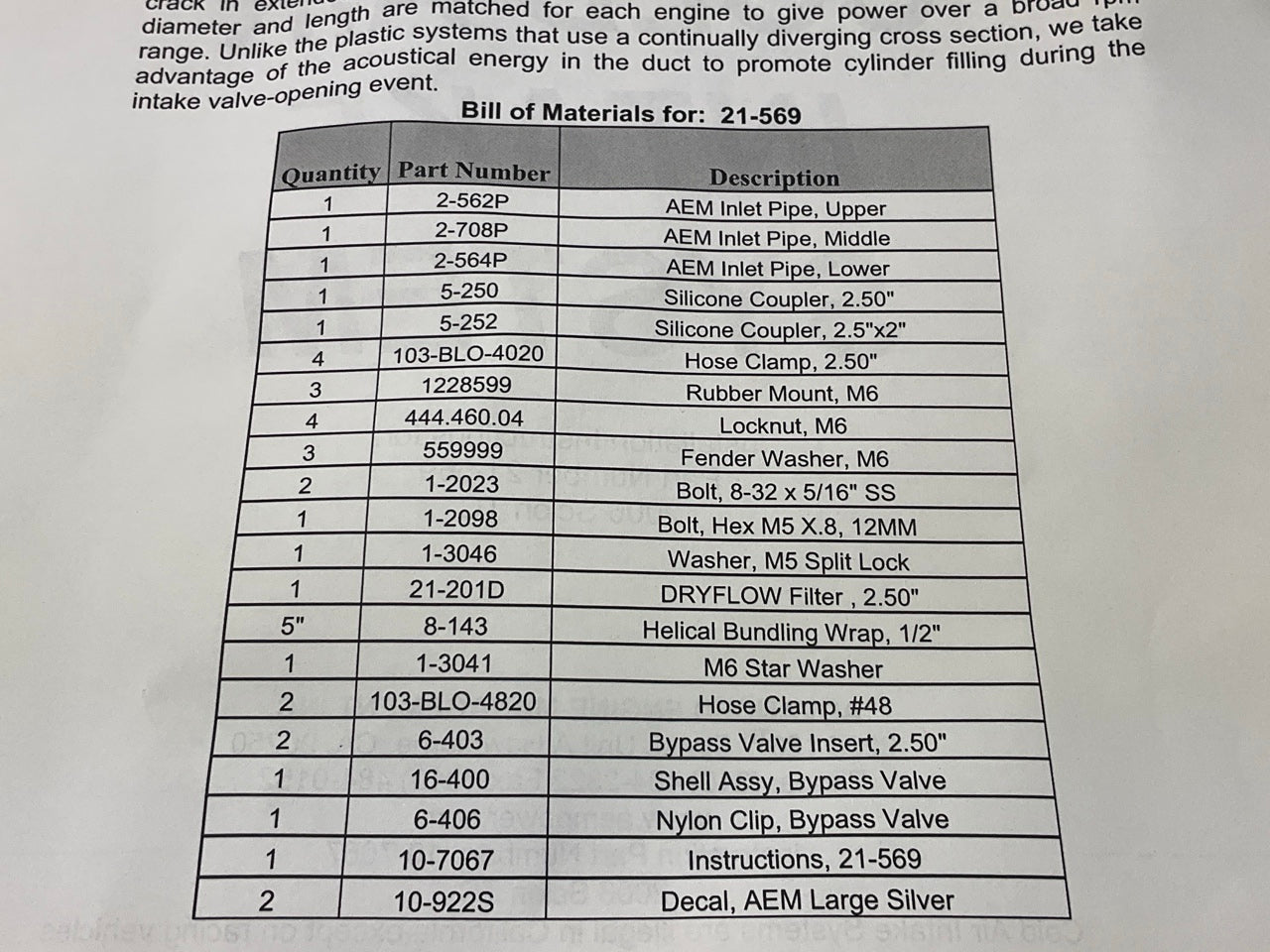 DAMAGED BYPASS VALVE - AEM 21-569P Cold Air Intake System For 2005-2006 Scion TC