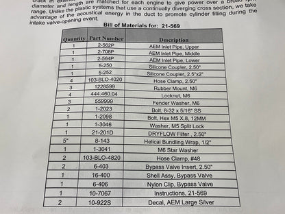 DAMAGED BYPASS VALVE - AEM 21-569P Cold Air Intake System For 2005-2006 Scion TC