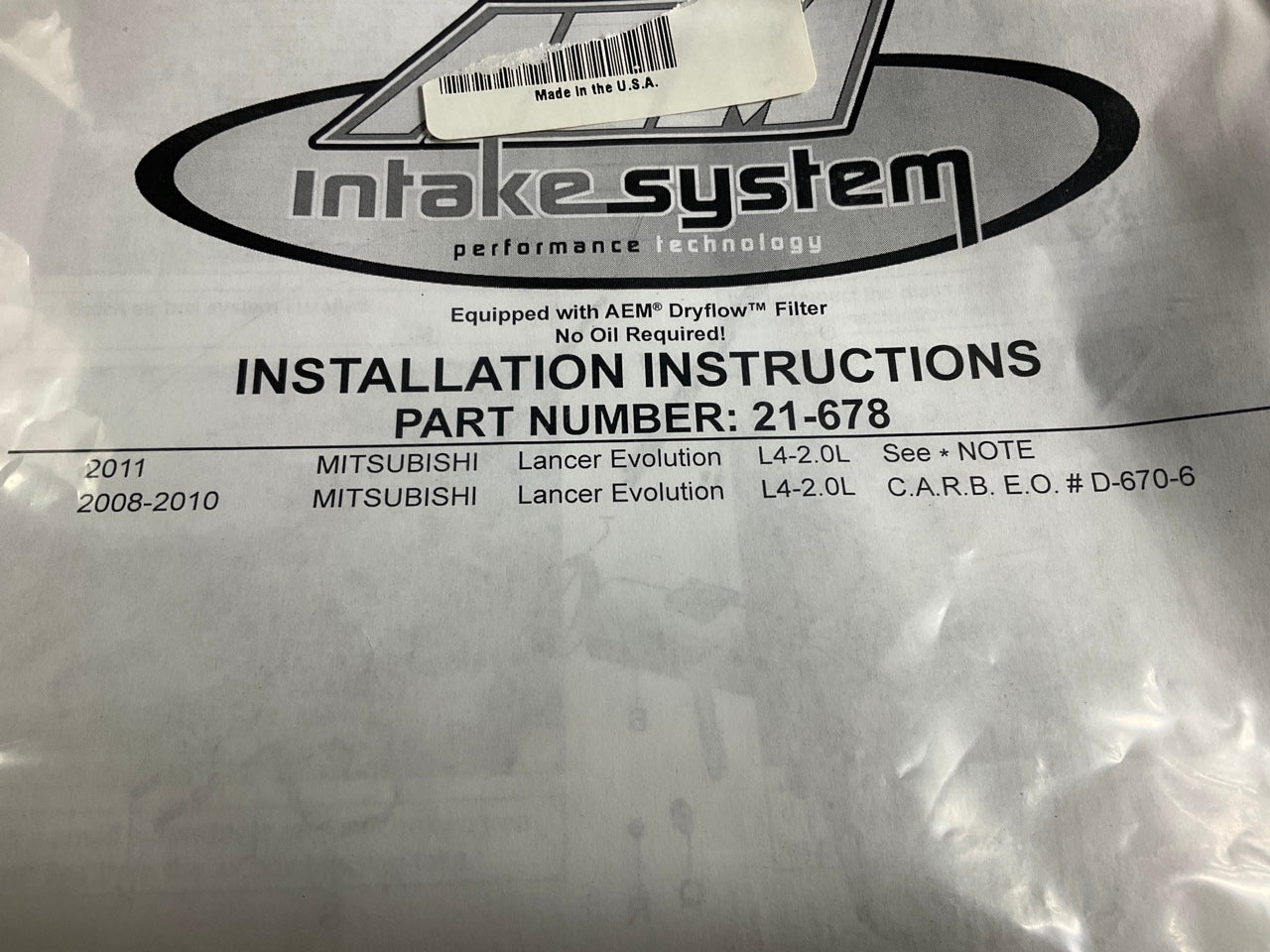 AEM 21-678C Performance Cold Air Intake System For 2008-16 Lancer Evolution