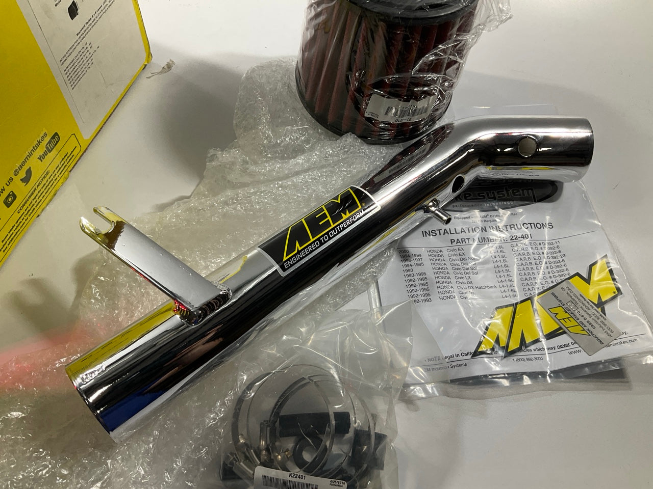 AEM 22-401P Performance Cold Air Intake System For 1992-00 Honda Civic 1.5L 1.6L