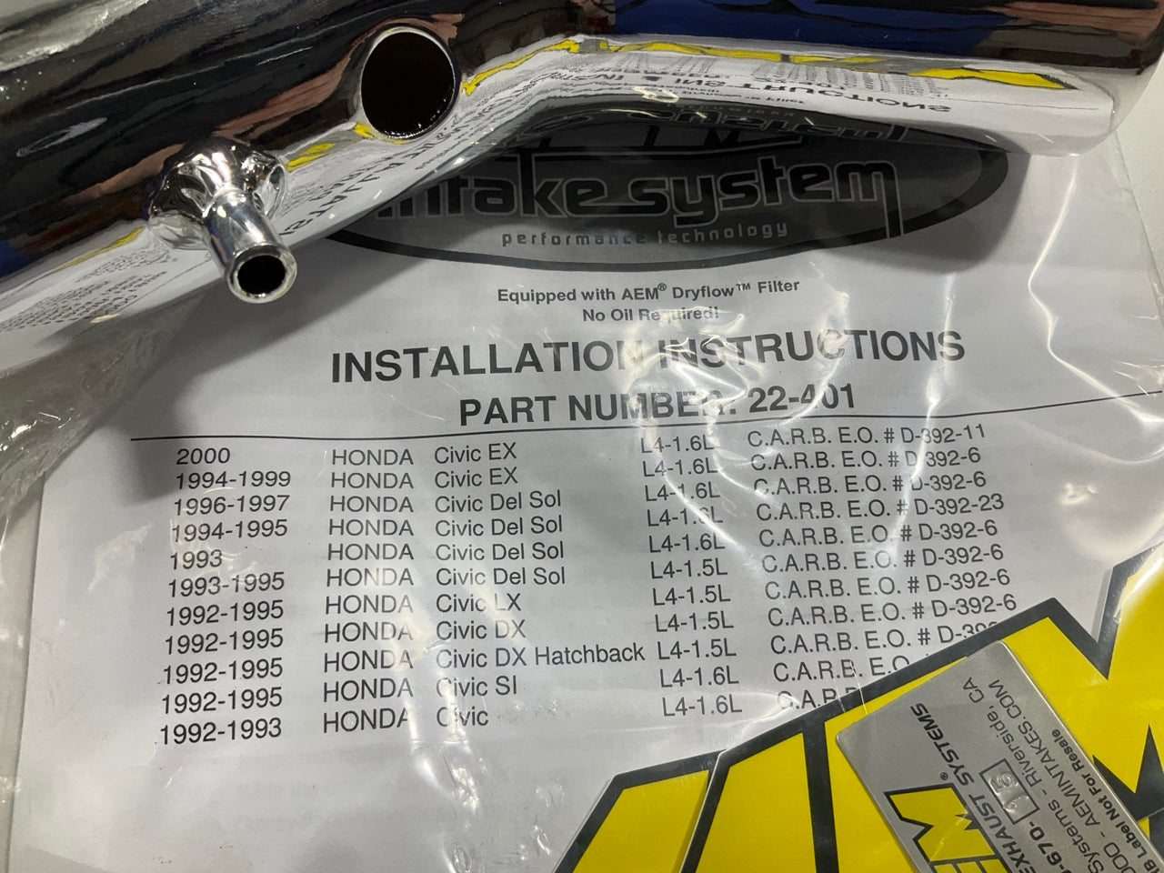 AEM 22-401P Performance Cold Air Intake System For 1992-00 Honda Civic 1.5L 1.6L