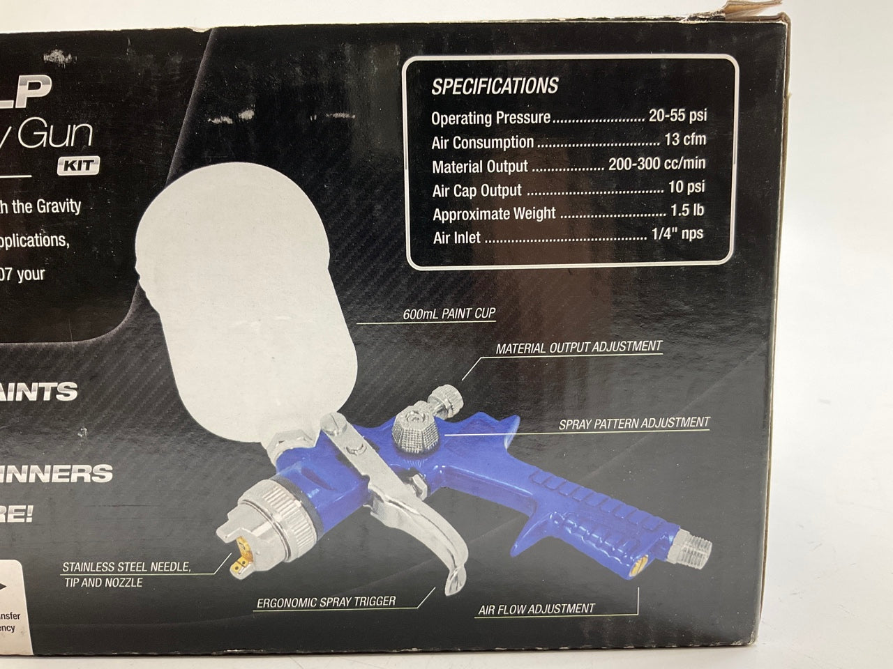 AES 507 1.7 Mm HVLP Gravity Feed Paint Spray Gun With 600cc Nylon Cup