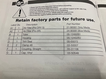 AFE Power 51-12492 Magnum FORCE Stage-2 Cold Air Intake System 2010-2014 VW 2.5L