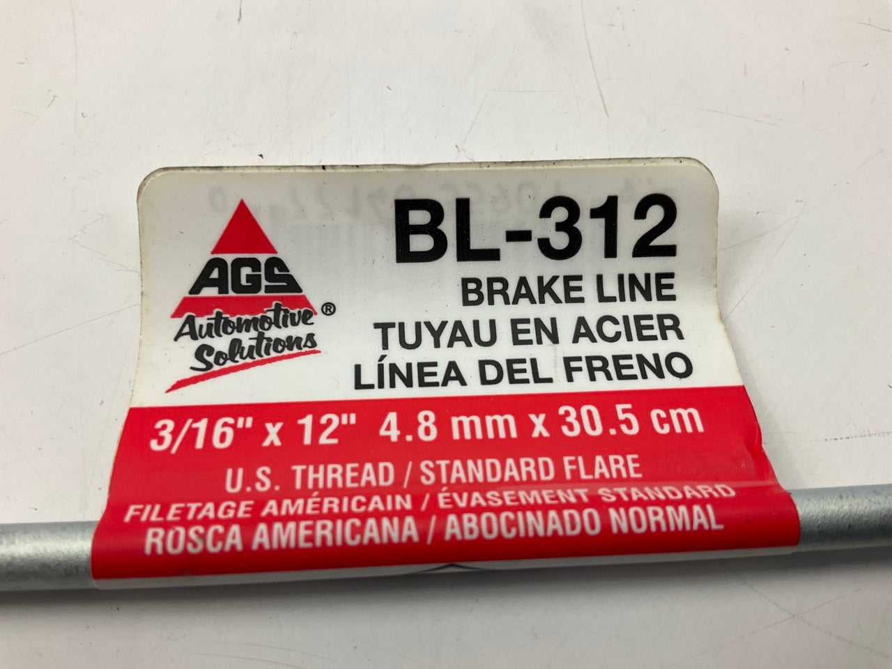 AGS BL-312 Domestic Steel Brake Line, 3/16'' X 12'', 3/8-24 Thread Size Fittings