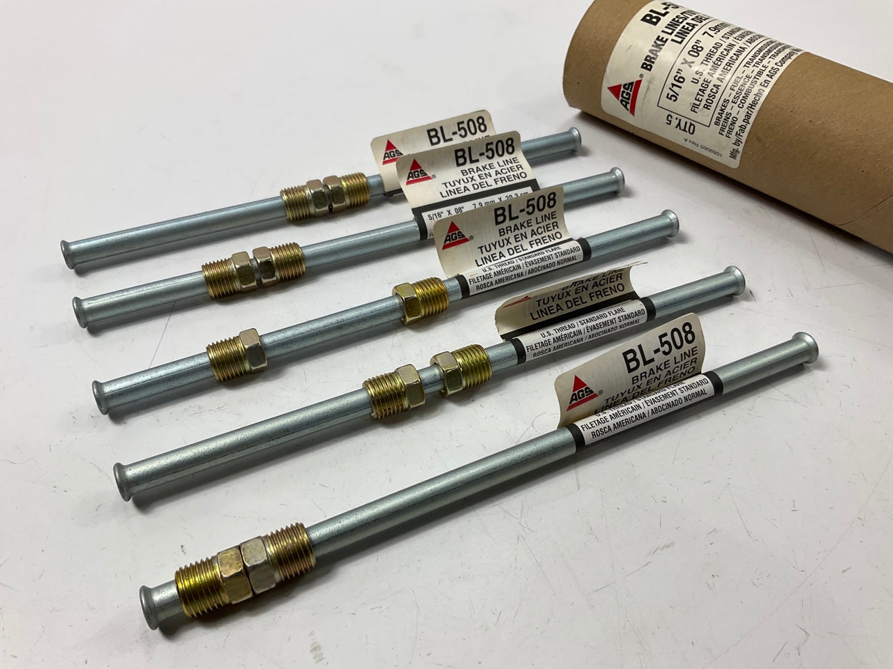 (5) AGS BL-508 Steel Brake Line Assembly, Domestic Style, 5/16 X 8''