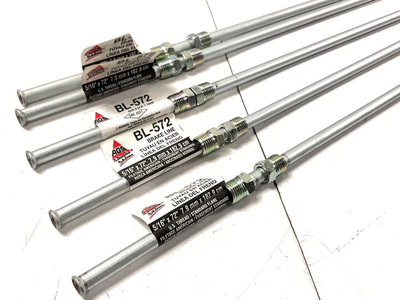 (5) AGS BL-572 Brake Lines 5/16'' X 72, 1/2-20'' US Thread Fittings