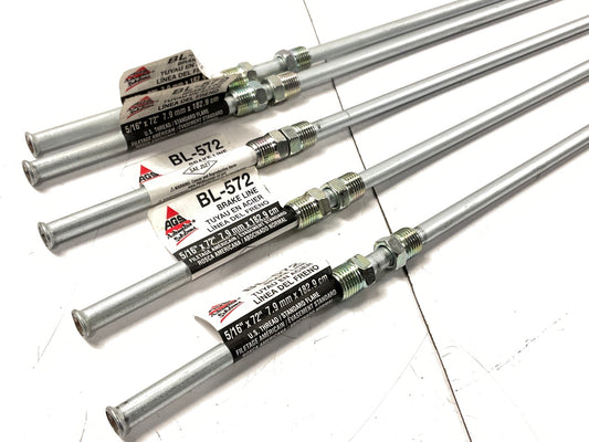(5) AGS BL-572 Brake Lines 5/16'' X 72, 1/2-20'' US Thread Fittings