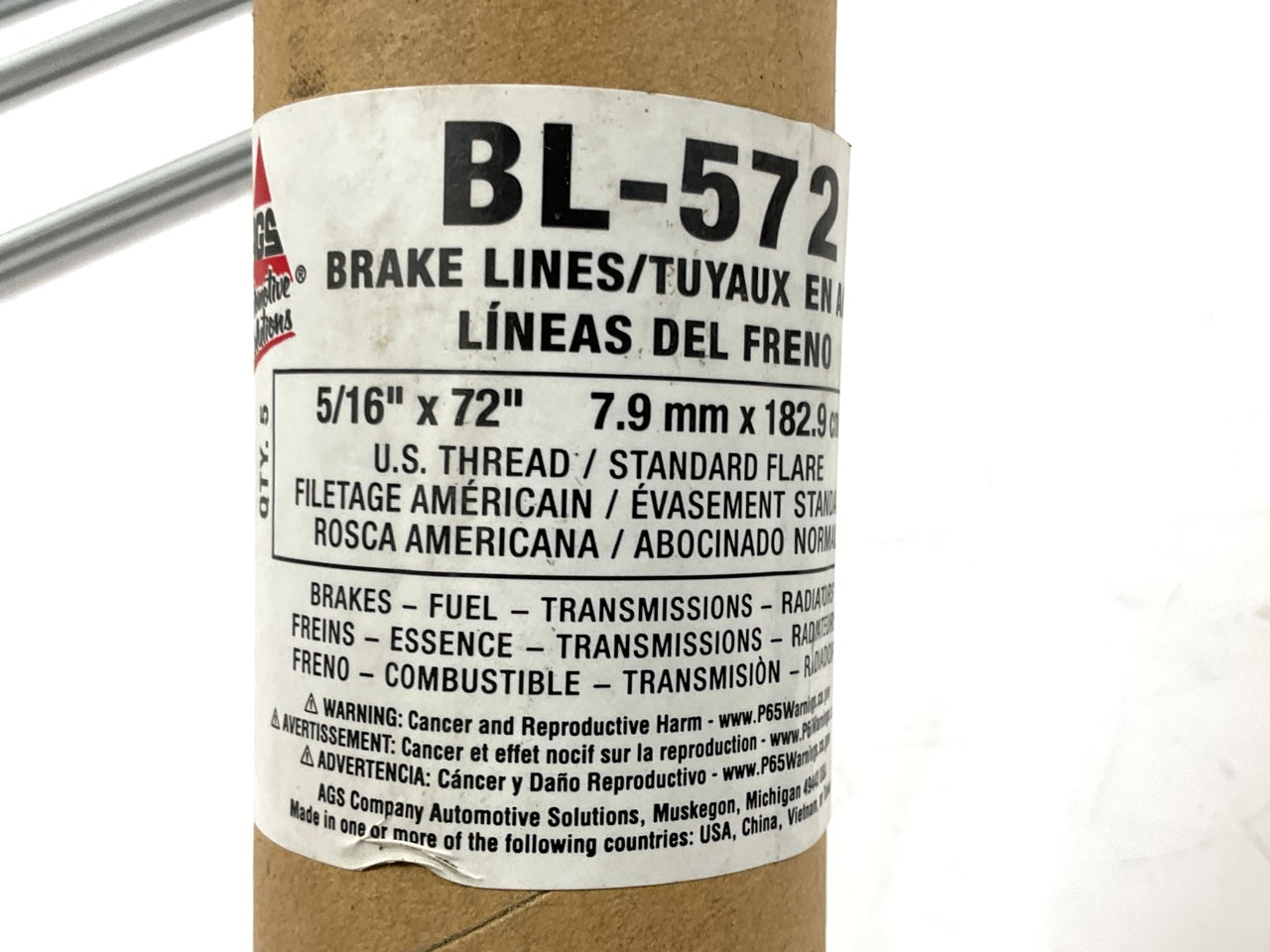 (5) AGS BL-572 Brake Lines 5/16'' X 72, 1/2-20'' US Thread Fittings